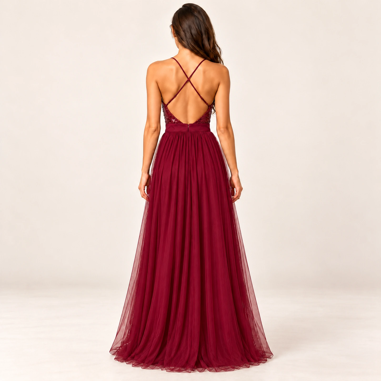 Fiorenza Sequin Bodice Maxi Dress — Wine Red, view 2