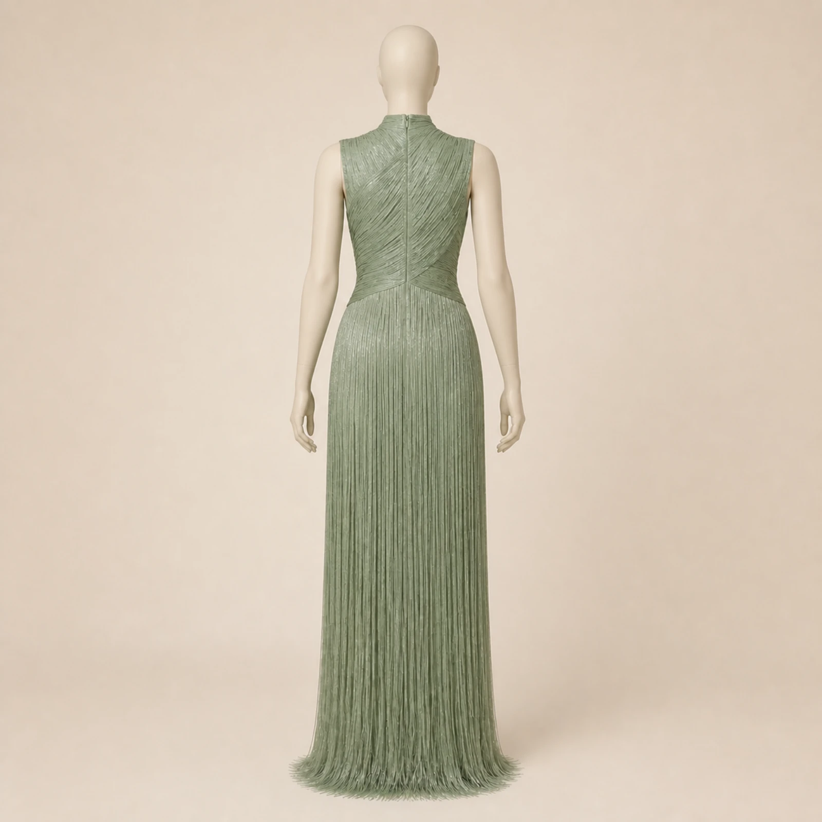 Galina Sage Fringe Evening Gown, view 2