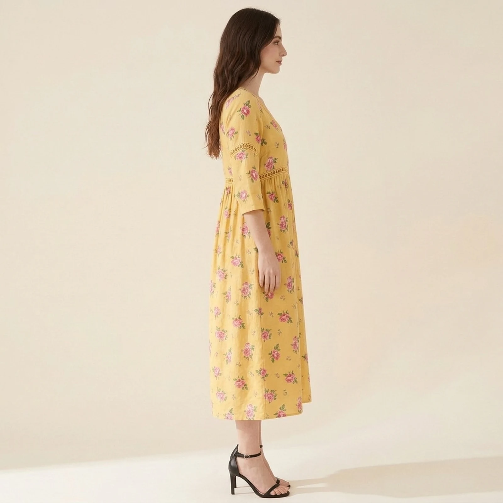Girassol V-Neck Print Midi Dress, view 3