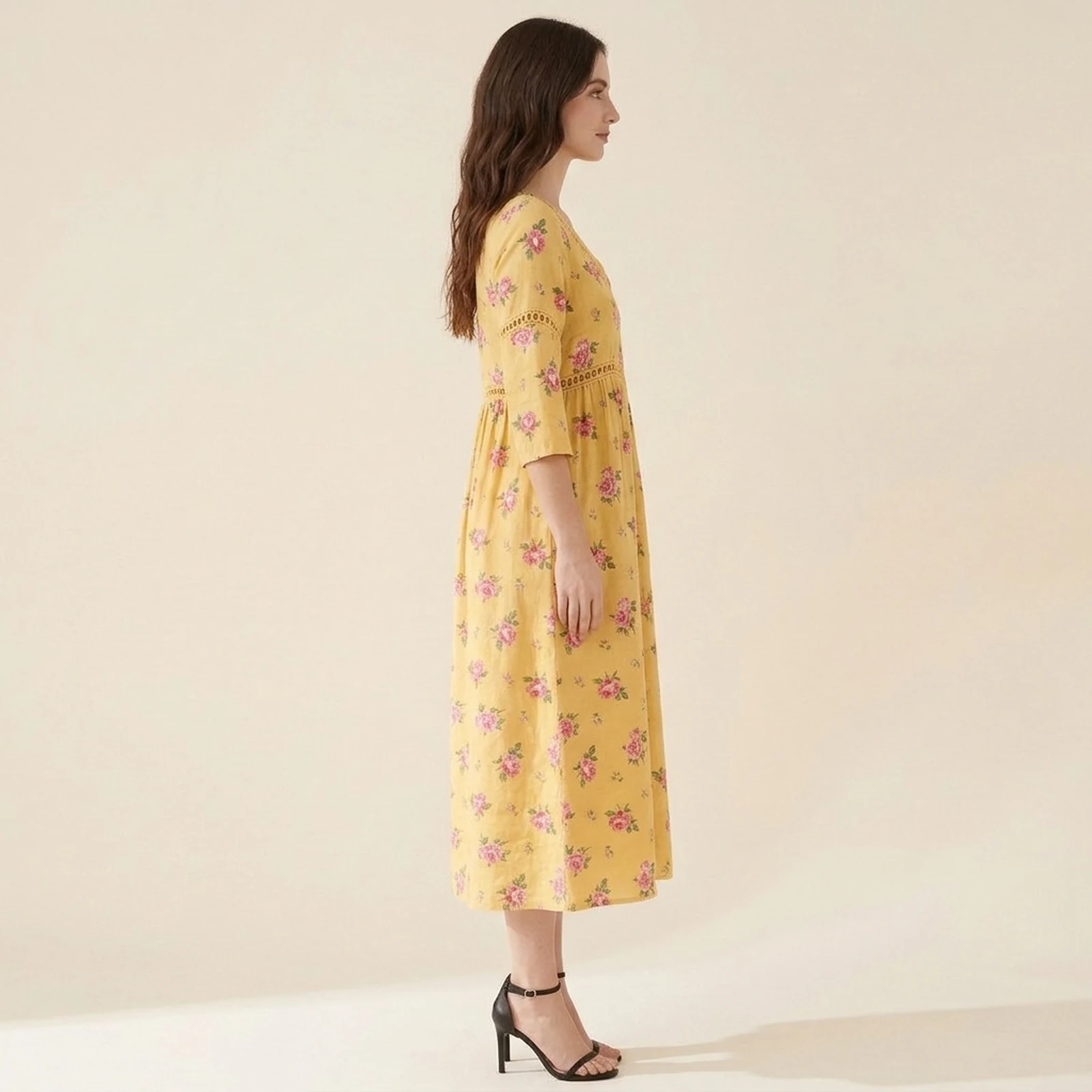Girassol V-Neck Print Midi Dress, view 4