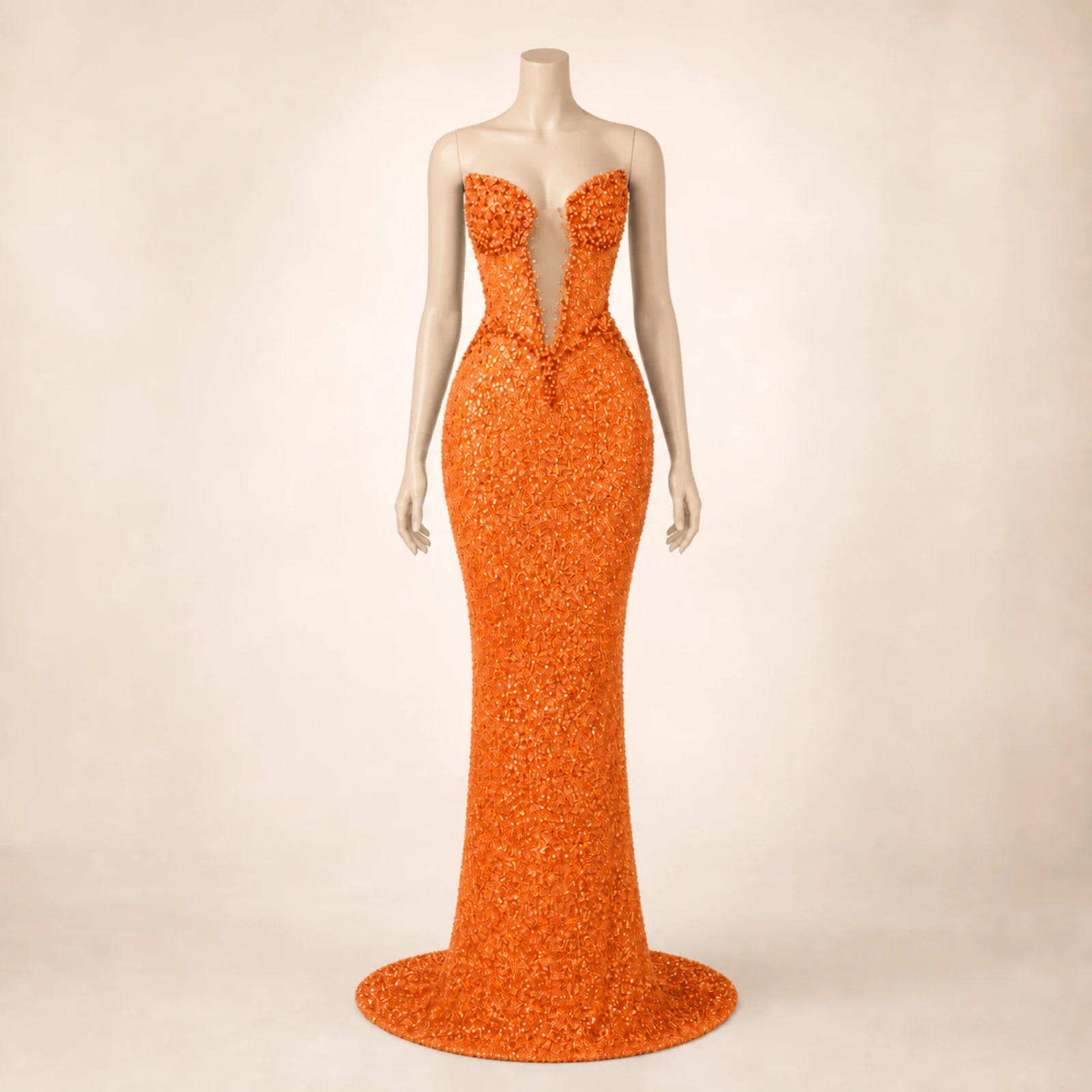 Giselle Orange Crystal Mermaid Gown, view 1