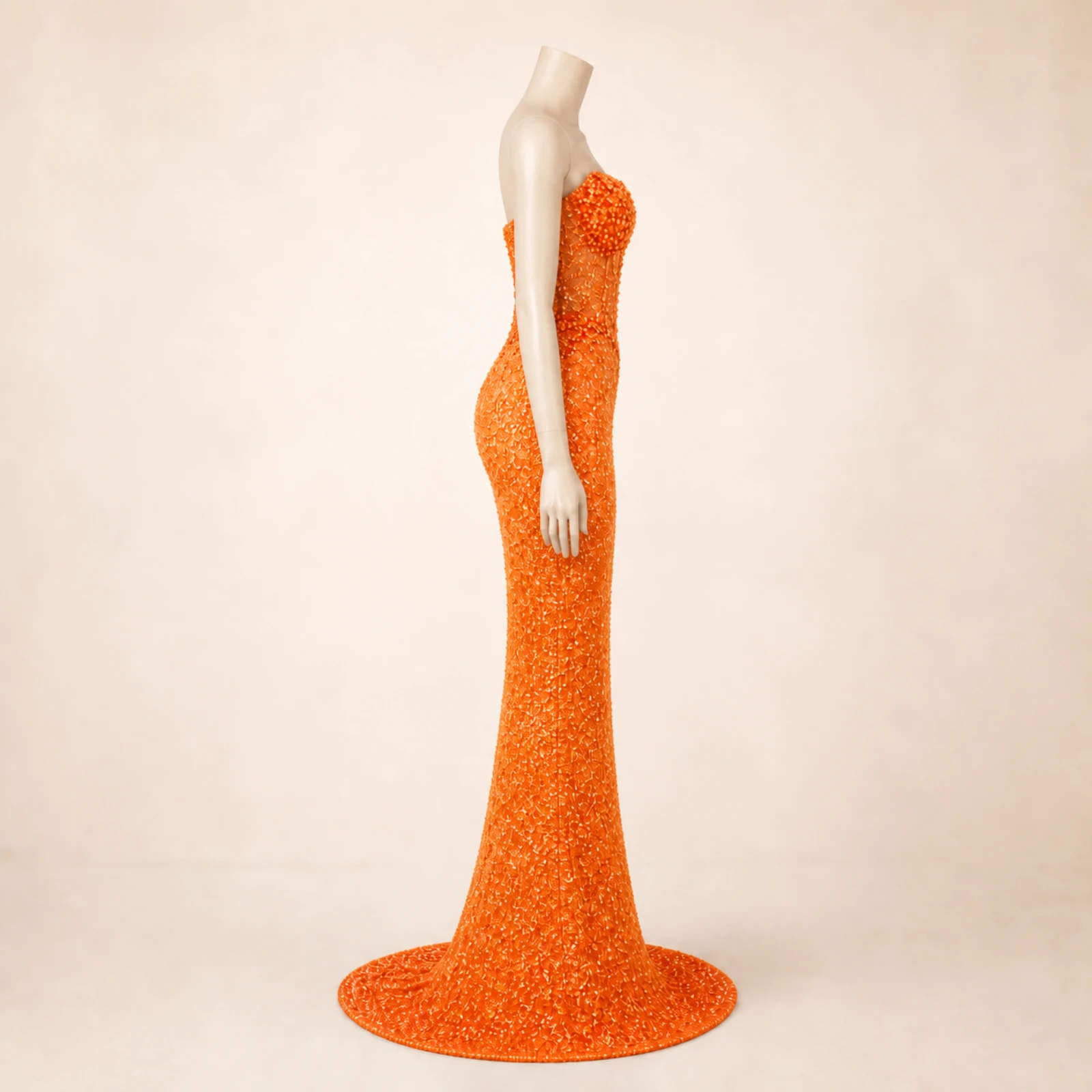 Giselle Orange Crystal Mermaid Gown, view 3