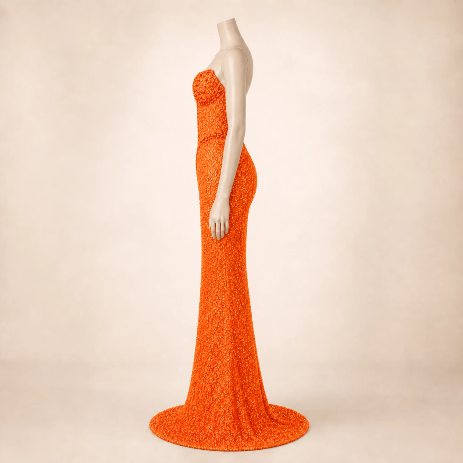 Giselle Orange Crystal Mermaid Gown, view 4