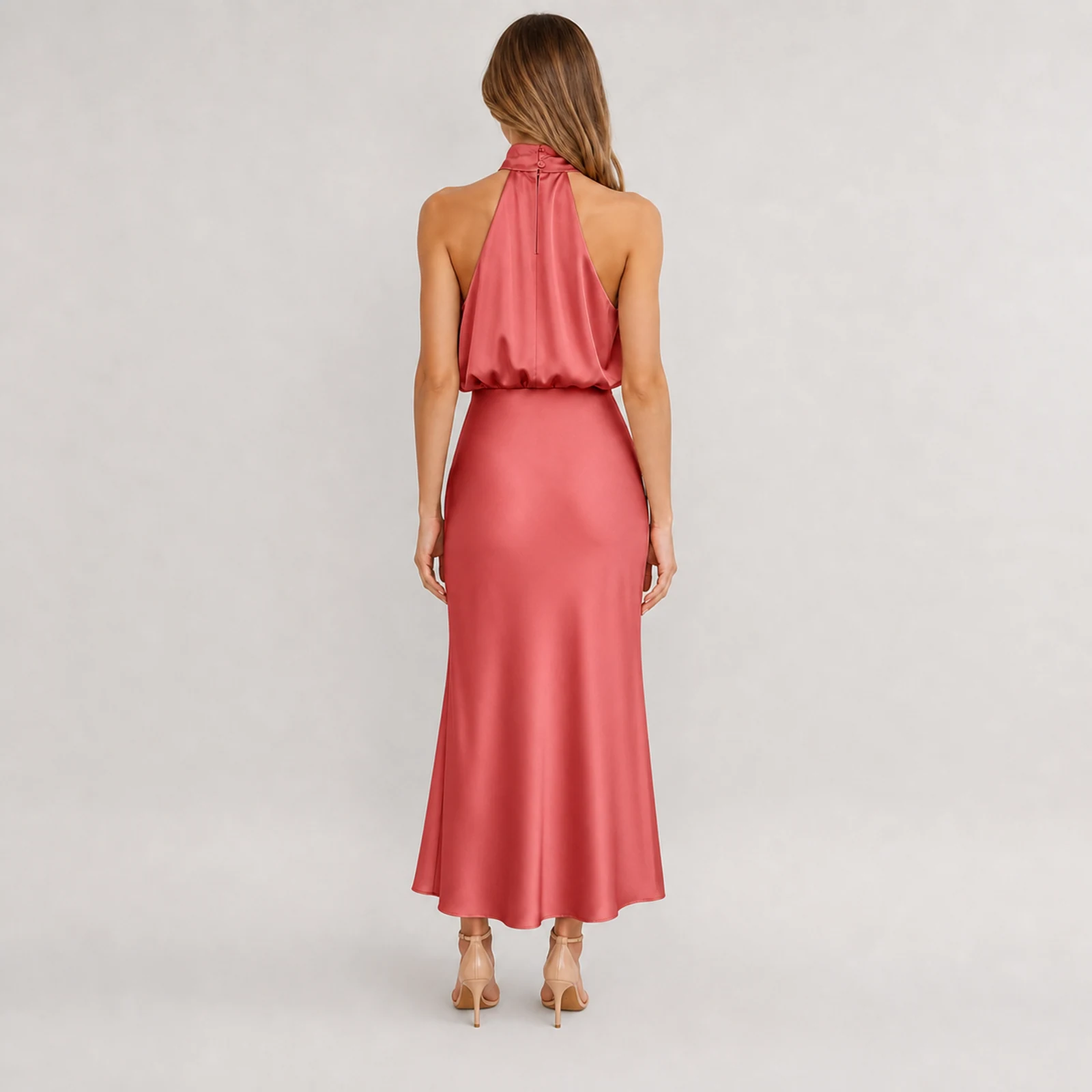 Giselle Rose Satin Midi Dress, view 2