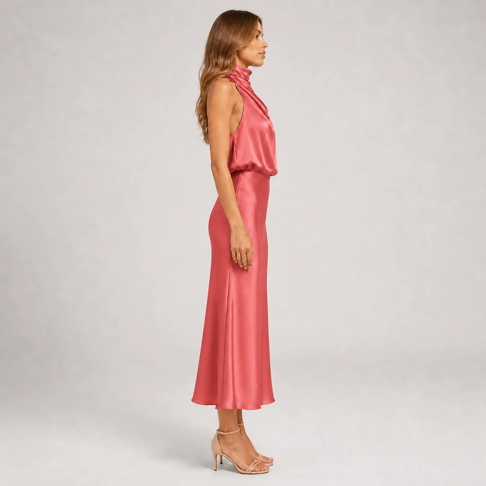 Giselle Rose Satin Midi Dress, view 4