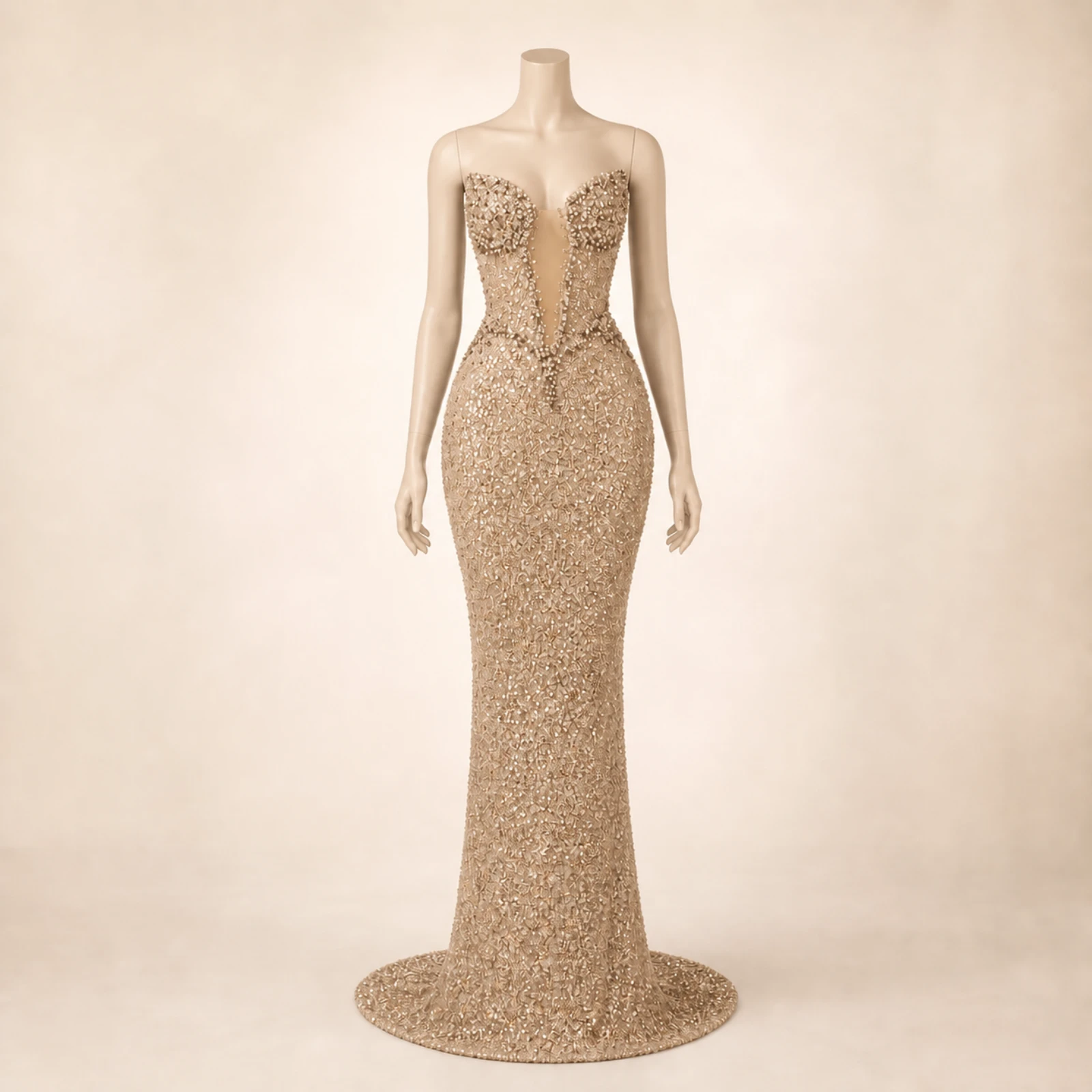 Helena Khaki Crystal Mermaid Gown, view 1