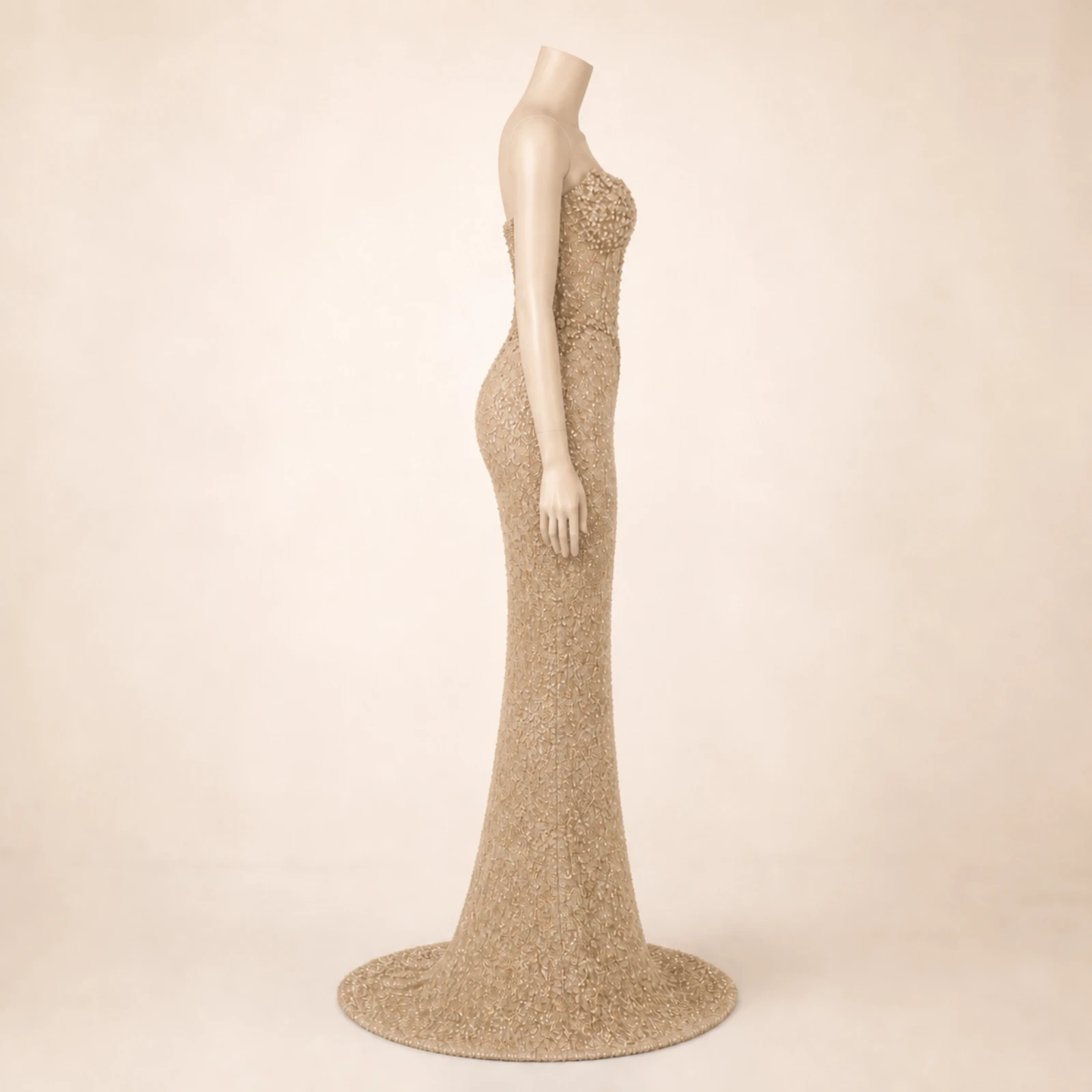 Helena Khaki Crystal Mermaid Gown, view 3