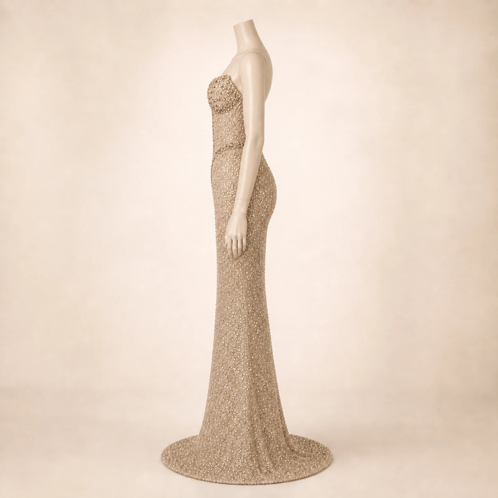 Helena Khaki Crystal Mermaid Gown, view 4