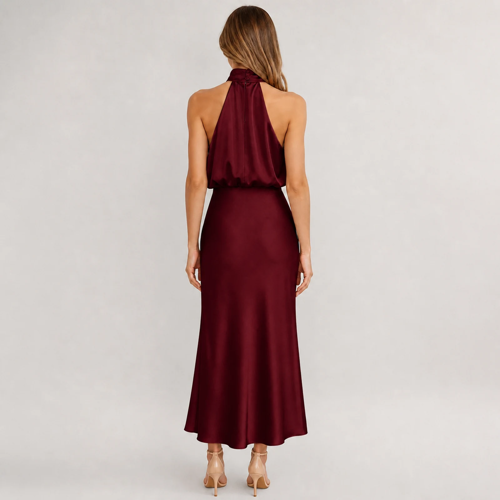Helena Wine Satin Midi Dress, view 2