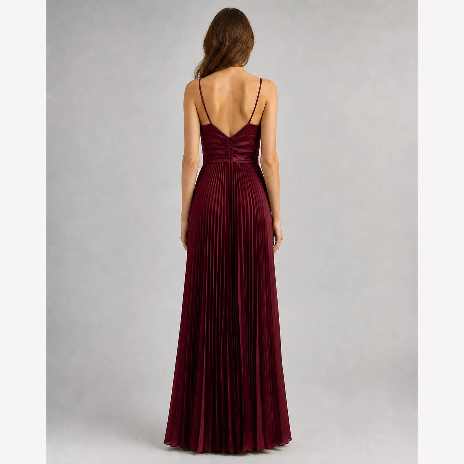 Heloise Burgundy Pleated Evening Gown, view 2