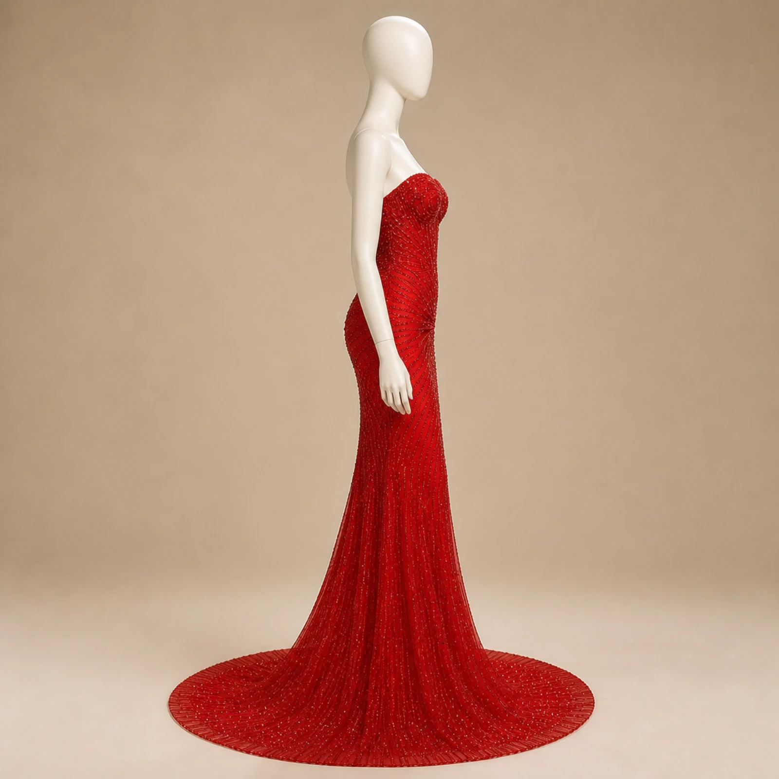 Honora Red Glitter Mermaid Gown, view 3