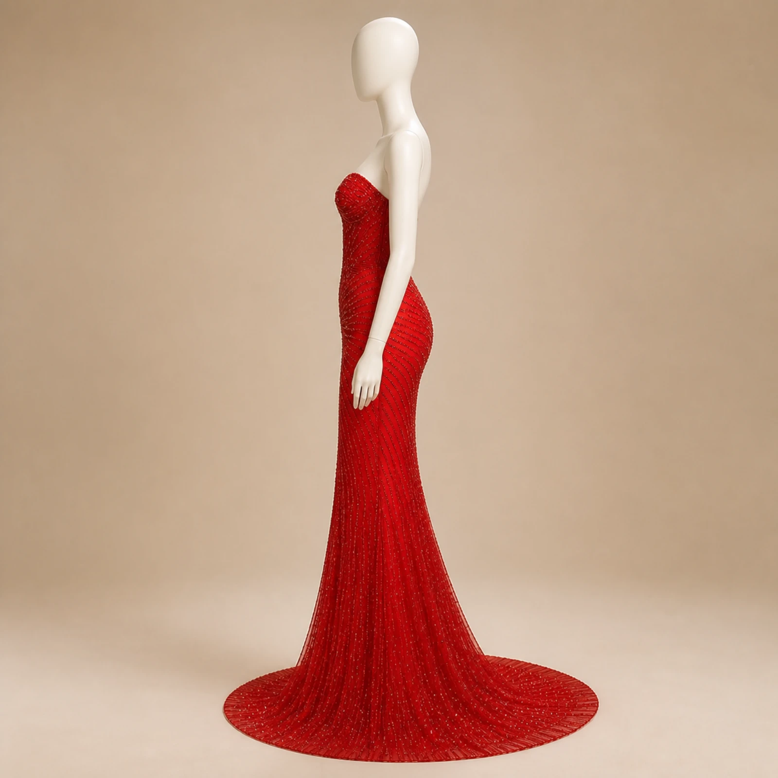 Honora Red Glitter Mermaid Gown, view 4
