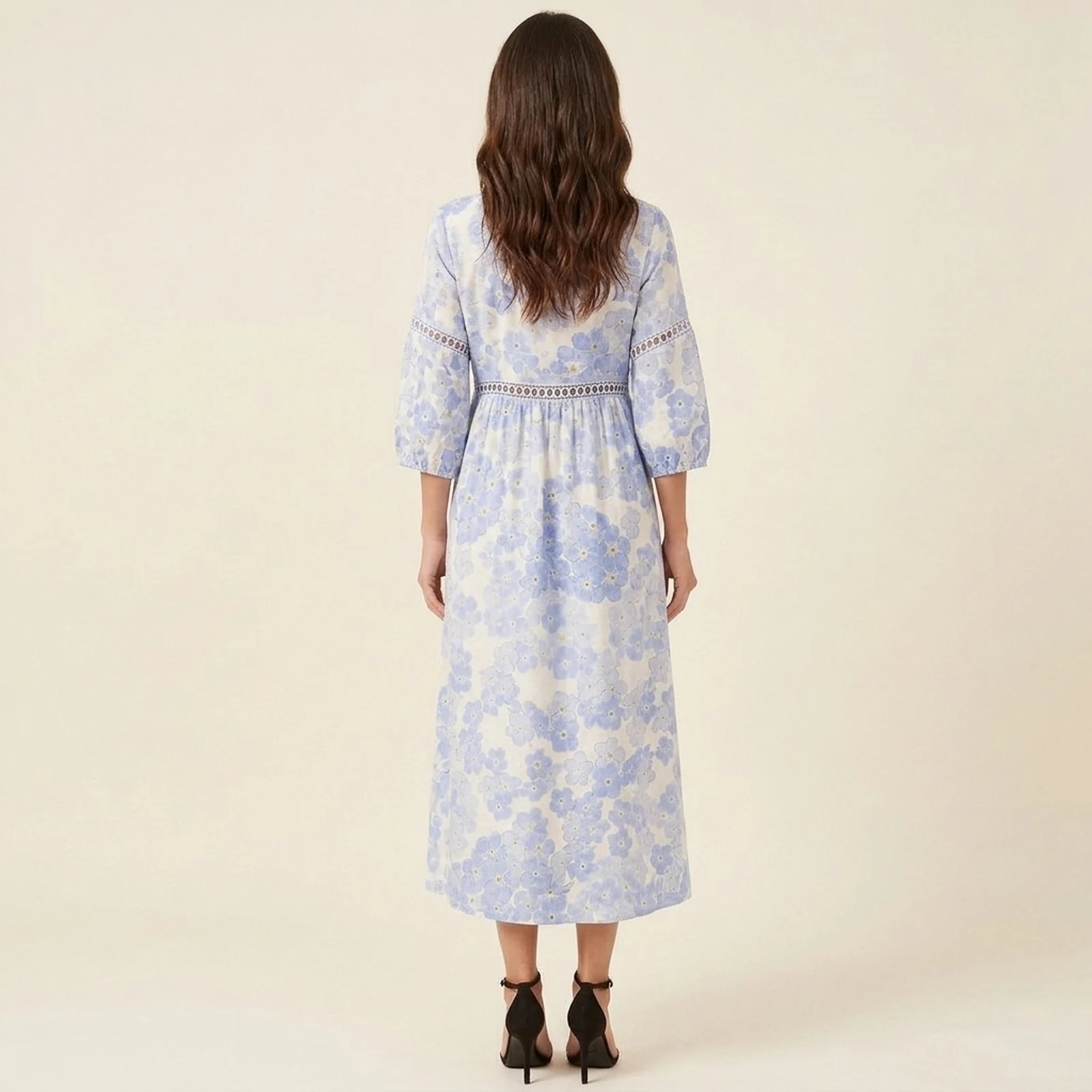 Hortensia V-Neck Print Midi Dress, view 2
