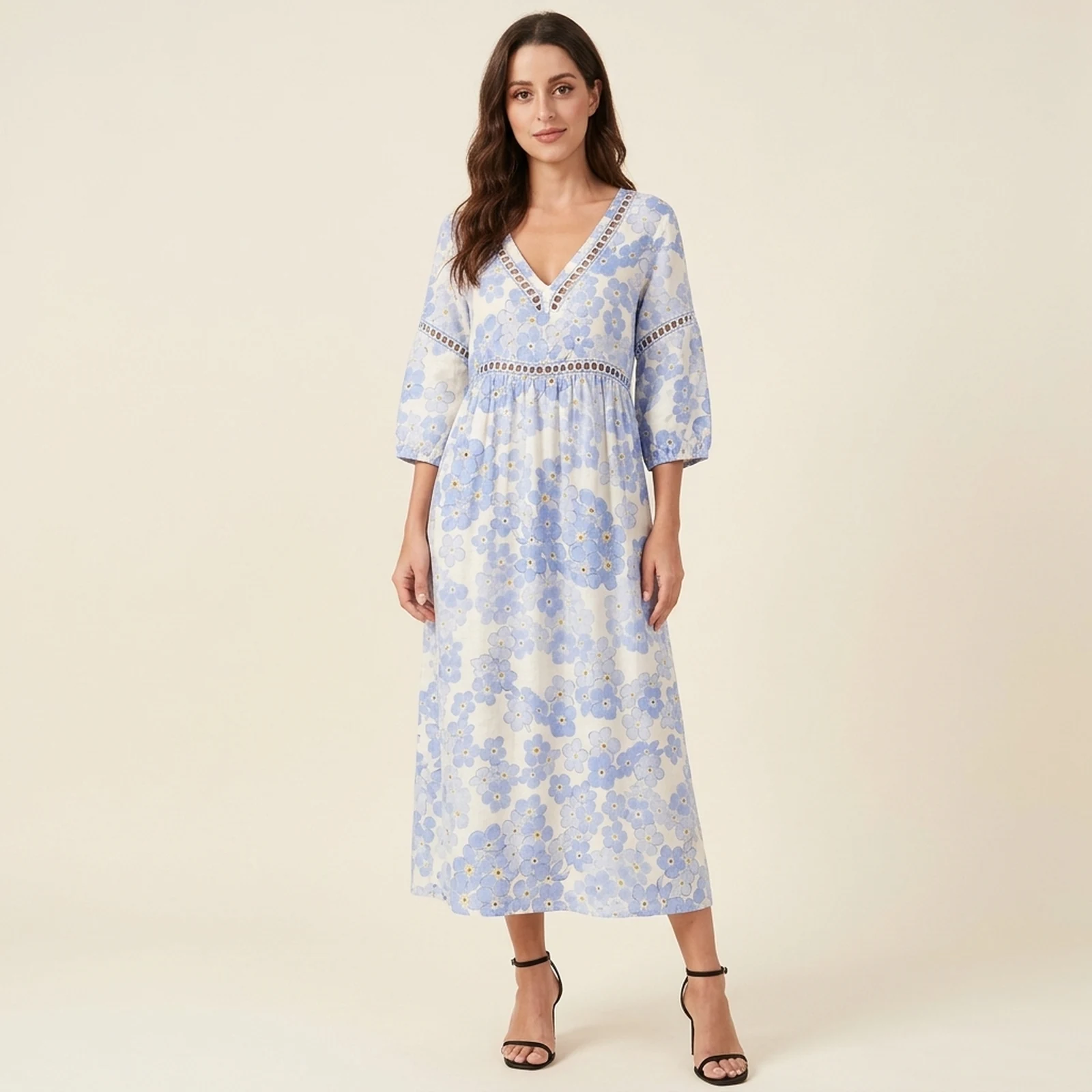 Hortensia V-Neck Print Midi Dress, view 1