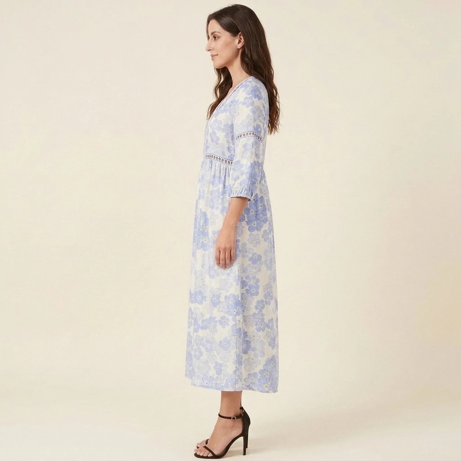 Hortensia V-Neck Print Midi Dress, view 3