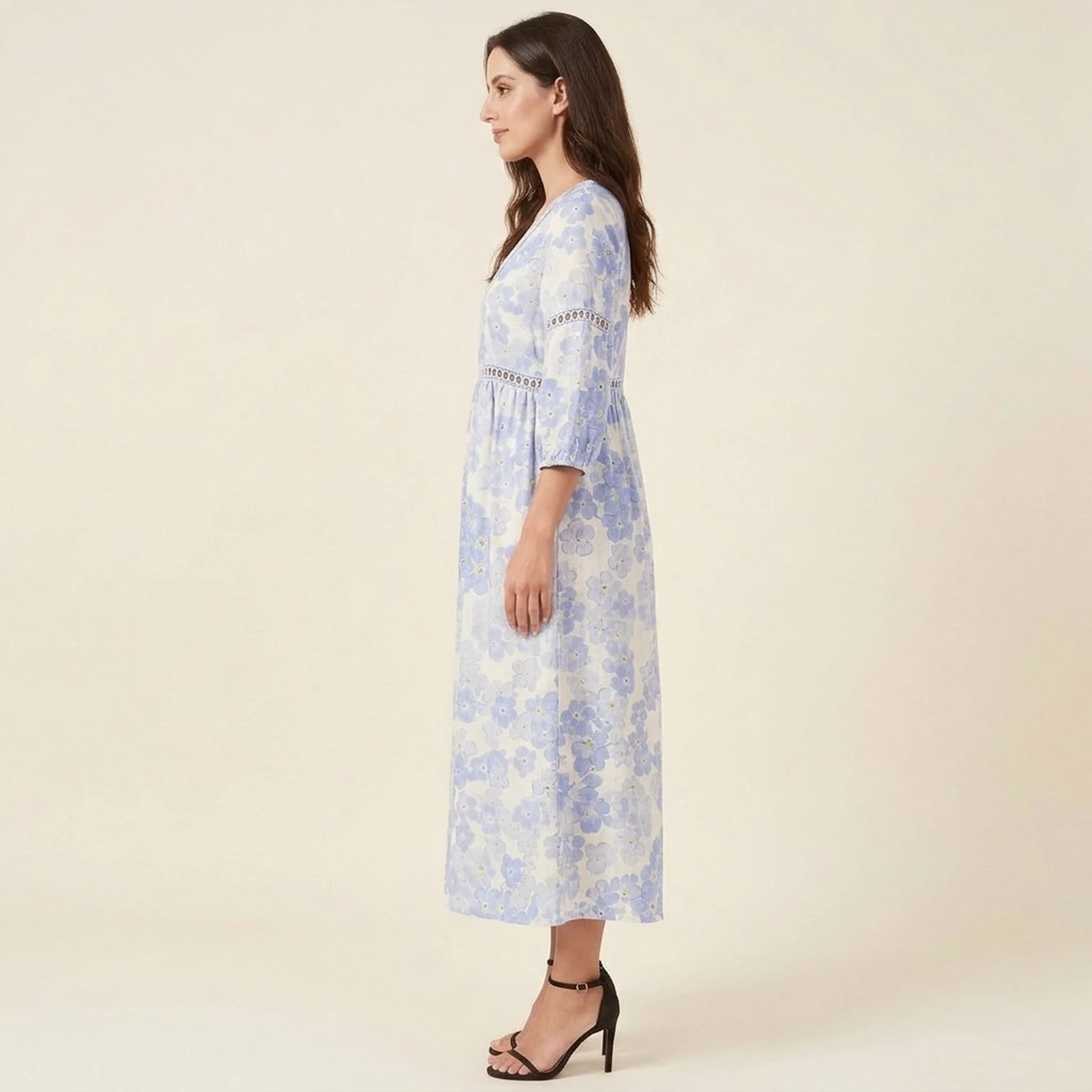 Hortensia V-Neck Print Midi Dress, view 4