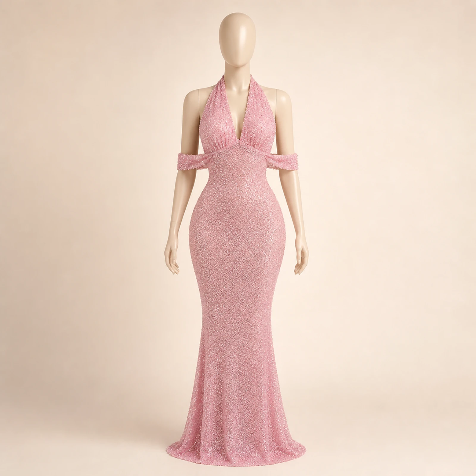 Ilaria Pink Sequin Halter Gown, view 1