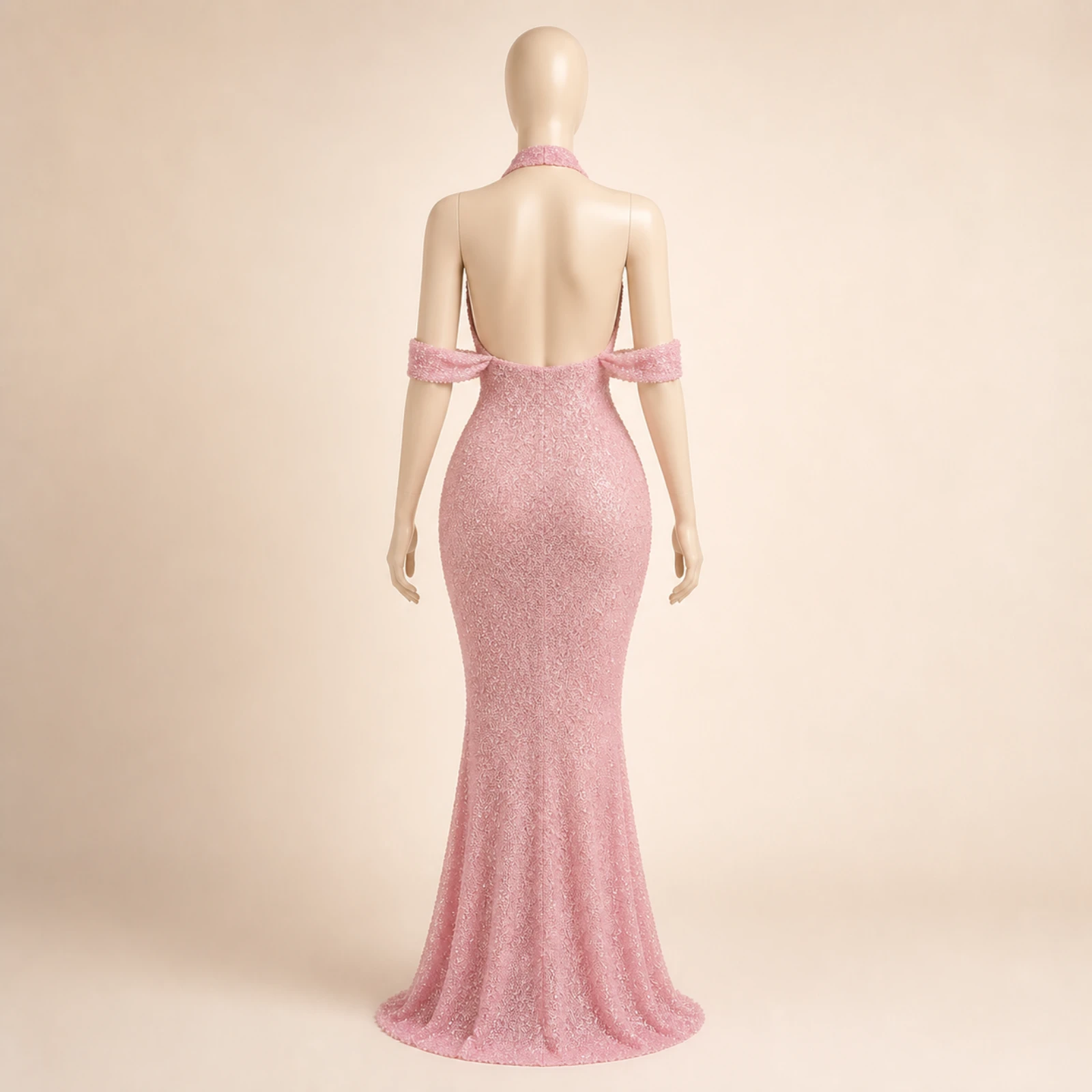 Ilaria Pink Sequin Halter Gown, view 2