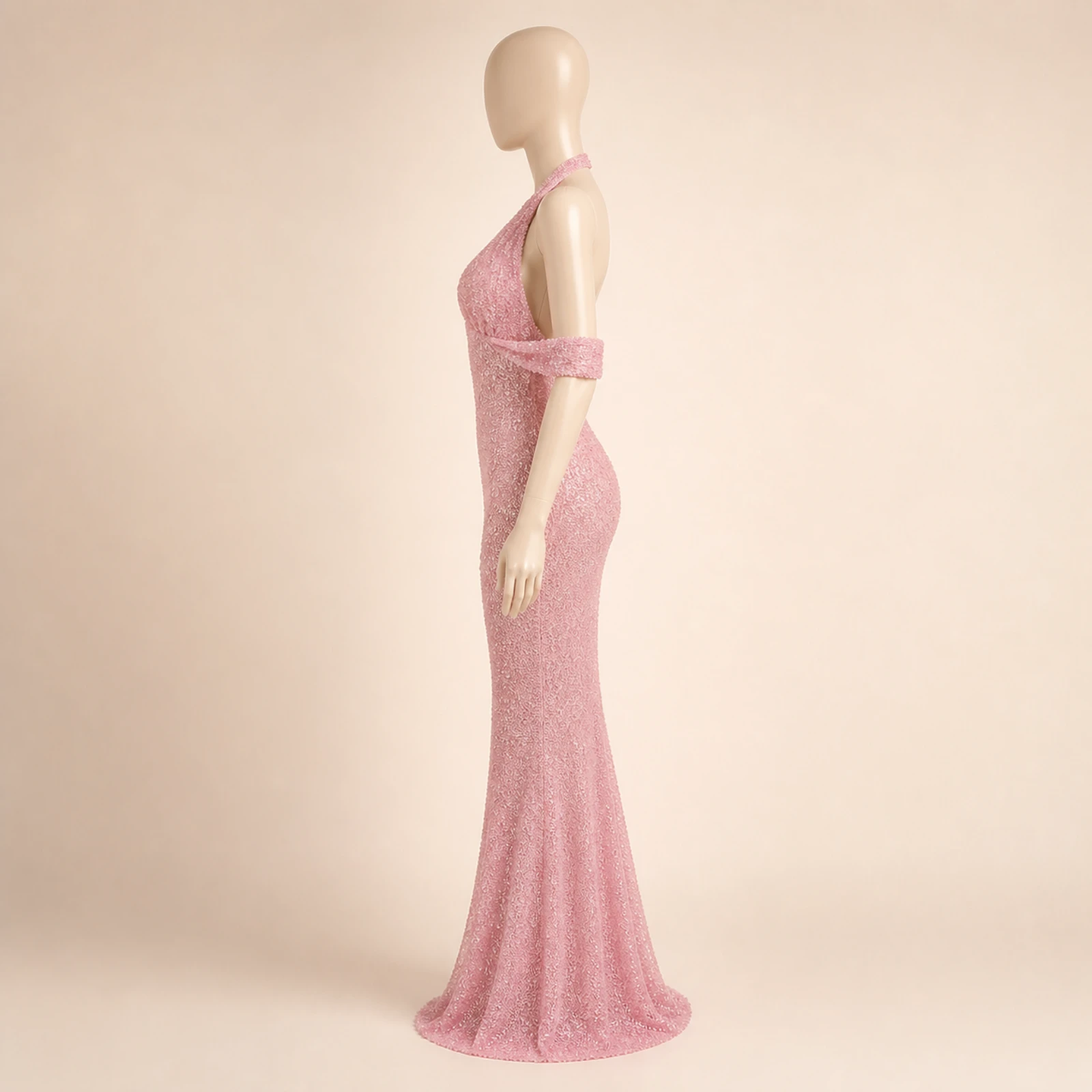 Ilaria Pink Sequin Halter Gown, view 3