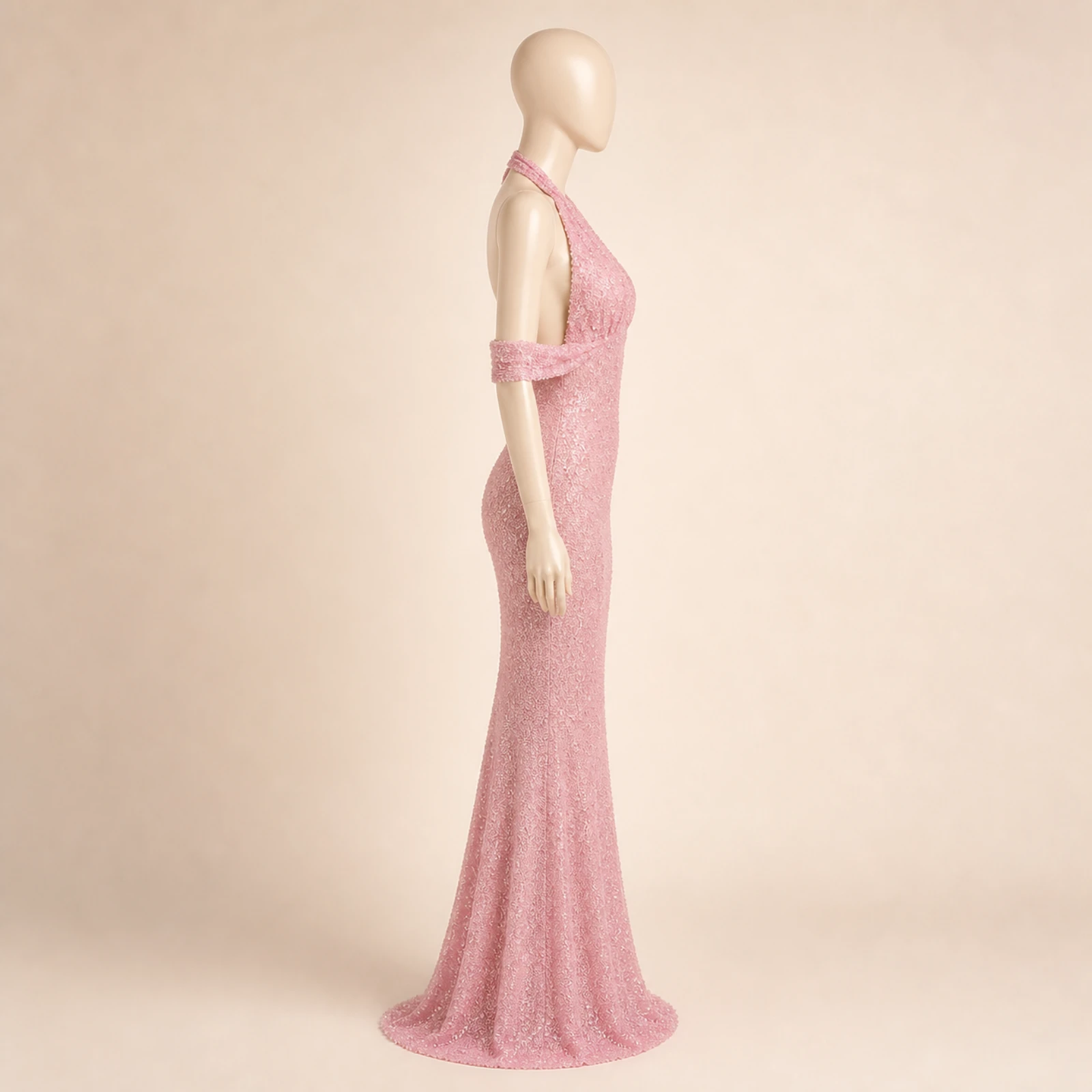 Ilaria Pink Sequin Halter Gown, view 4