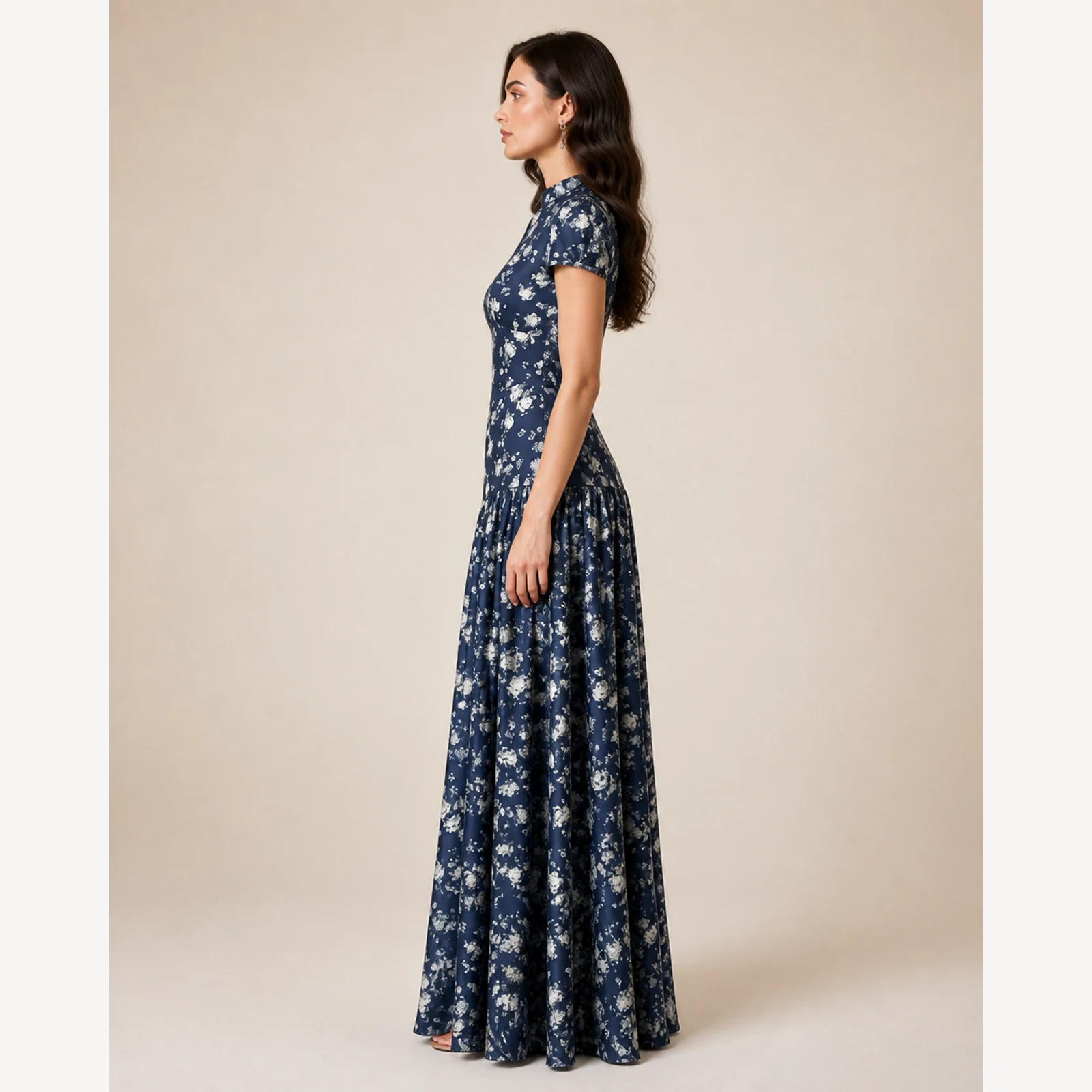 Inez Blue Pleated Maxi Dress, view 3
