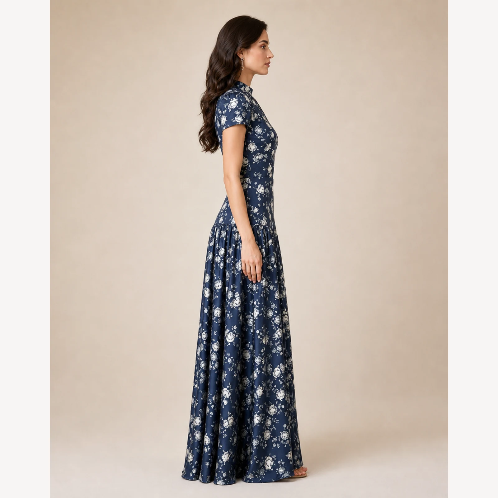 Inez Blue Pleated Maxi Dress, view 4