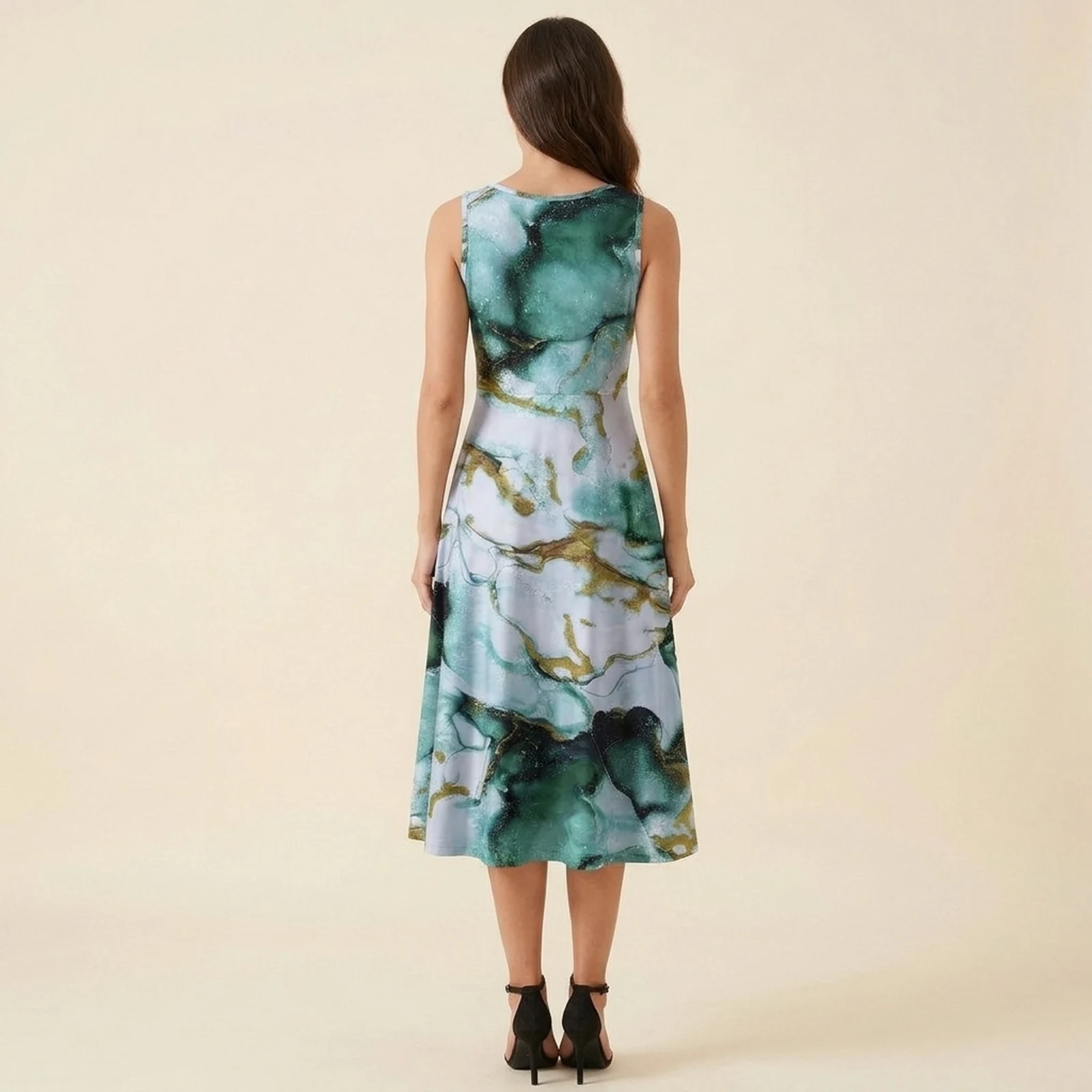 Jade Marble Swing Midi Dress, view 2