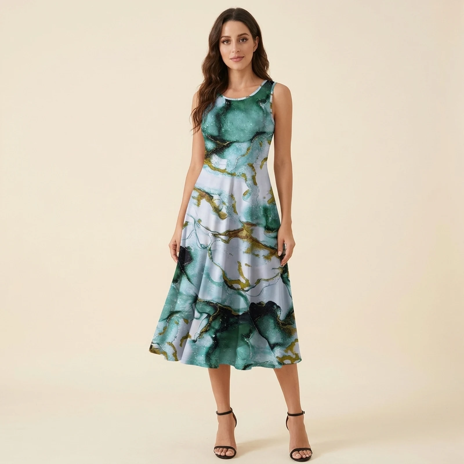 Jade Marble Swing Midi Dress, view 1