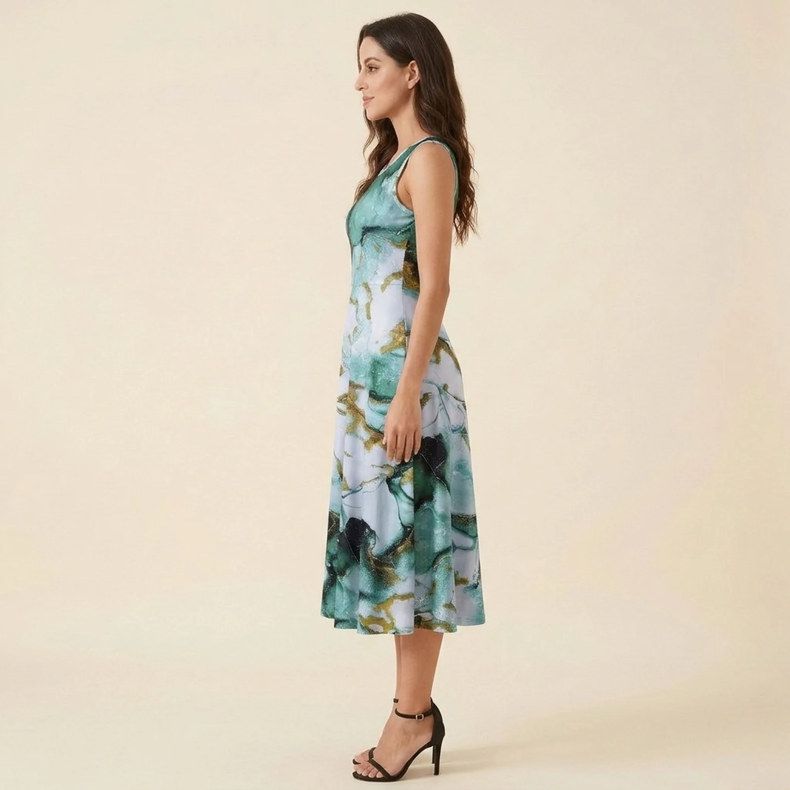 Jade Marble Swing Midi Dress, view 4
