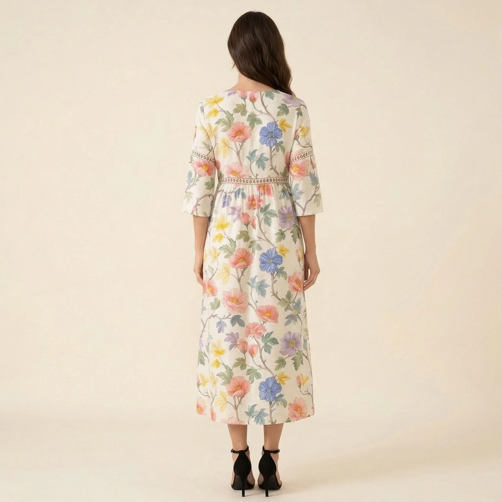 Jardim V-Neck Print Midi Dress, view 2