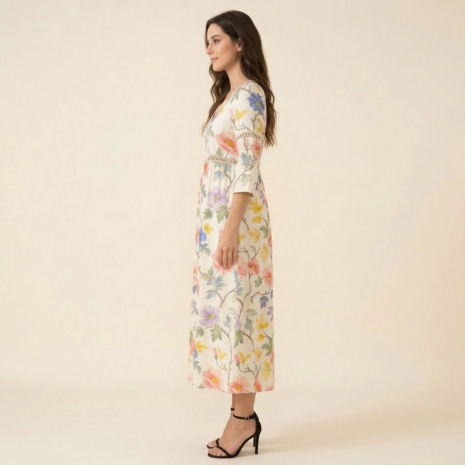 Jardim V-Neck Print Midi Dress, view 3