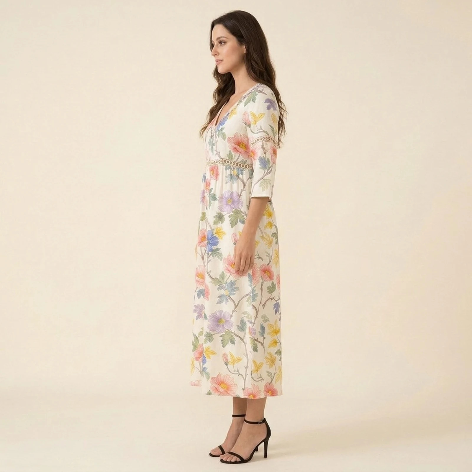 Jardim V-Neck Print Midi Dress, view 4