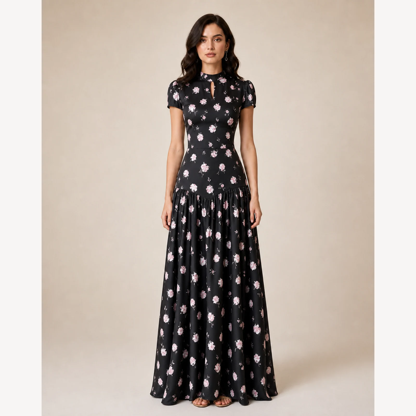 Jovina Black Pleated Maxi Dress, view 1
