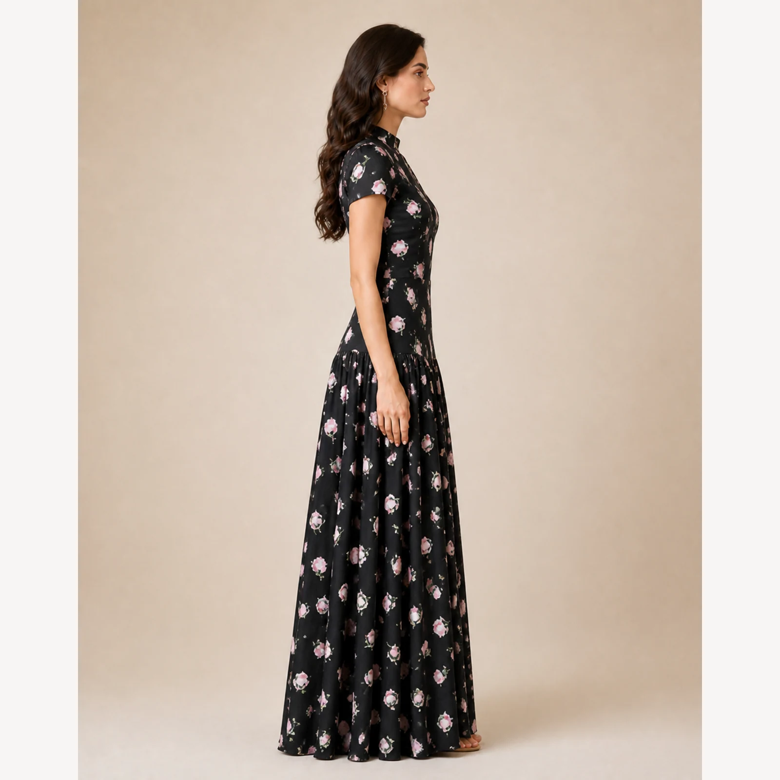 Jovina Black Pleated Maxi Dress, view 4