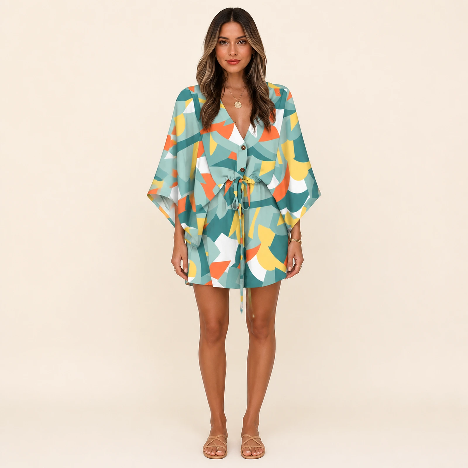 Kaia Mint Mosaic Mini Dress, view 1