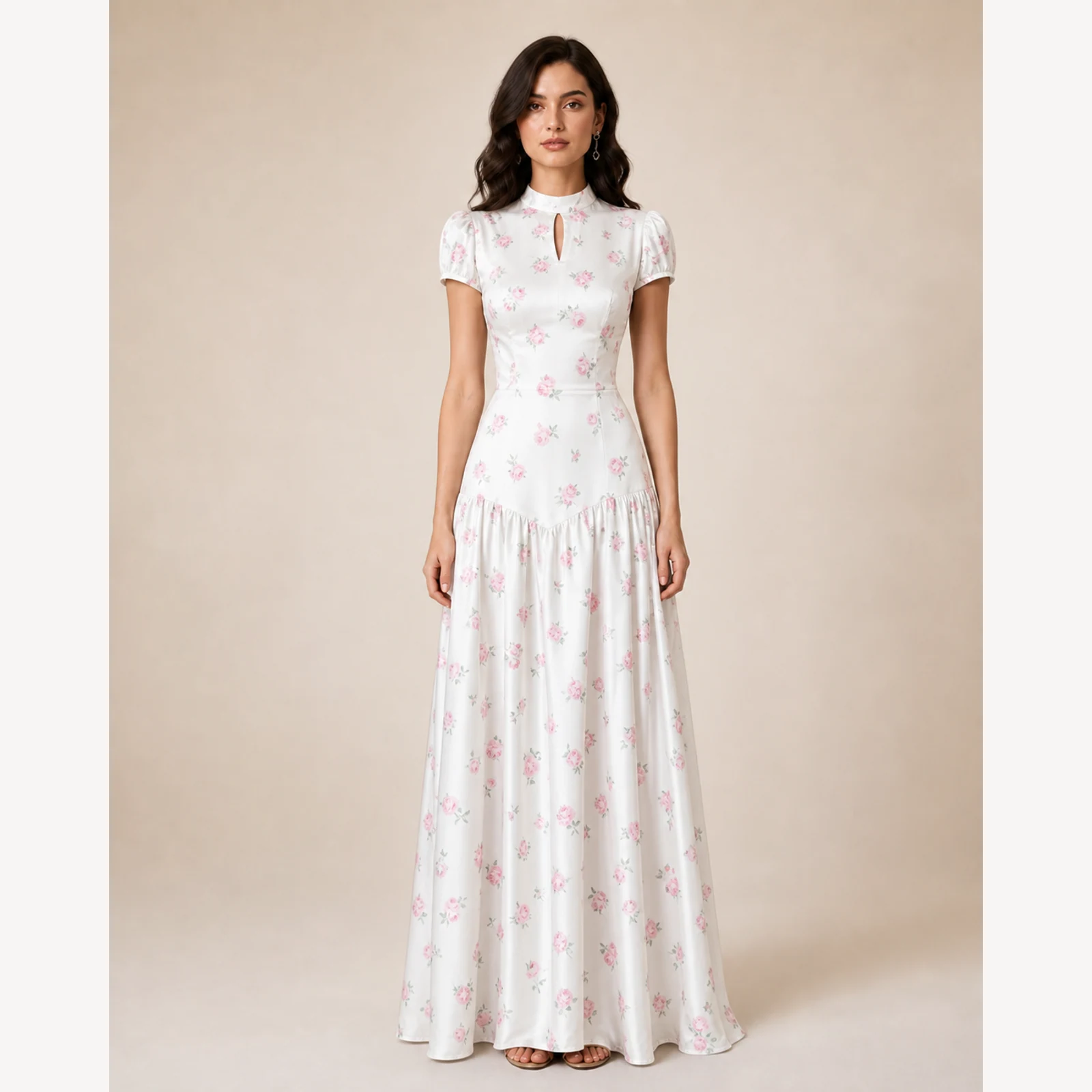 Kalina White Pleated Maxi Dress, view 1