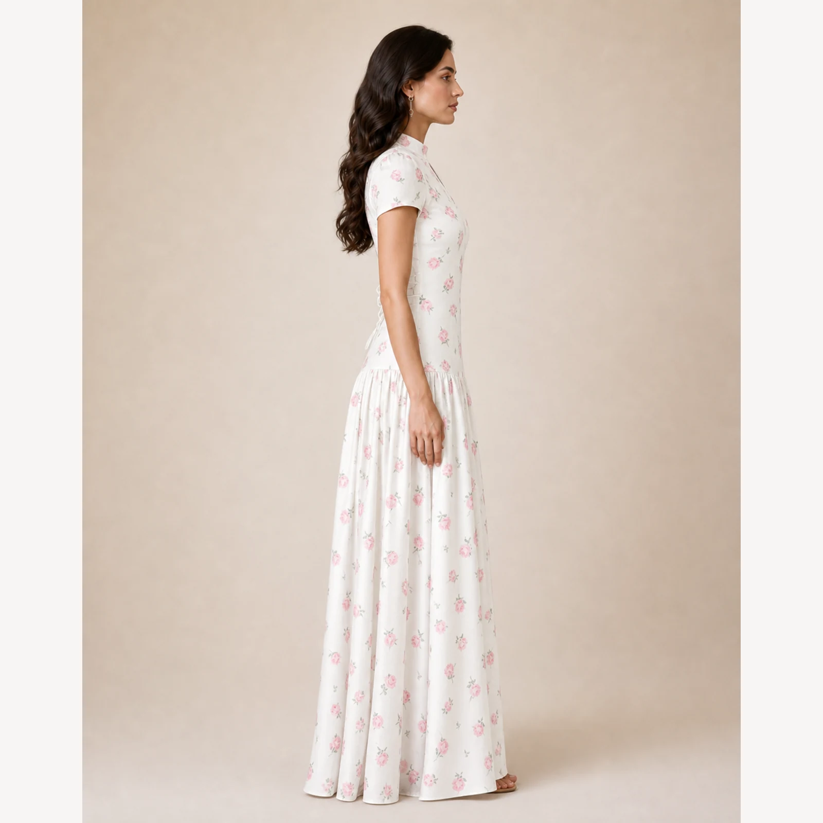Kalina White Pleated Maxi Dress, view 4