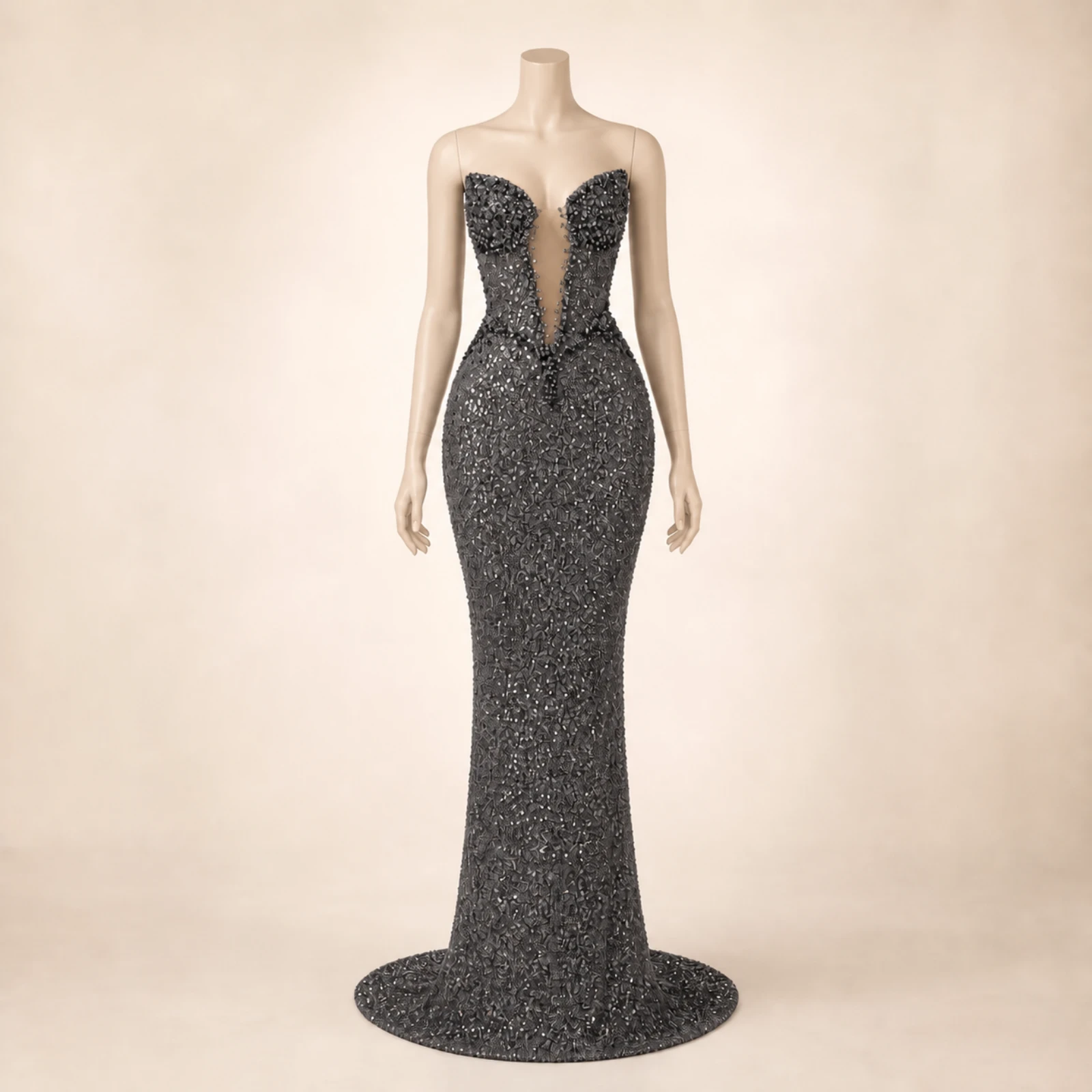 Katarina Gray Crystal Mermaid Gown, view 1