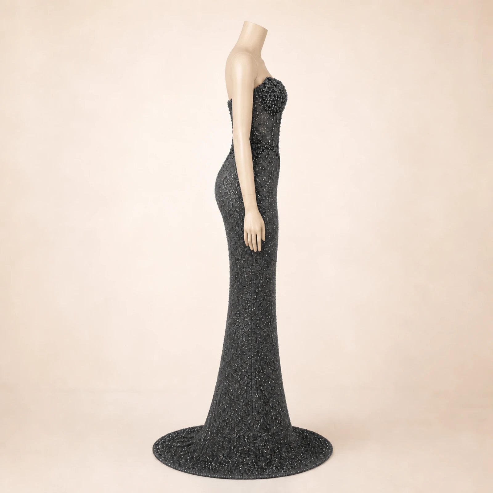 Katarina Gray Crystal Mermaid Gown, view 3