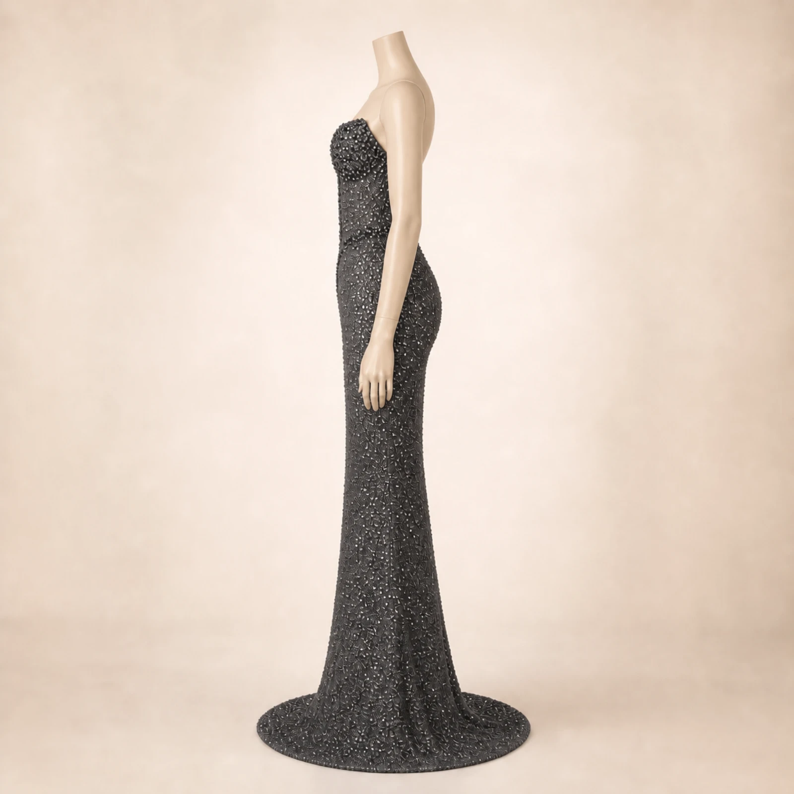 Katarina Gray Crystal Mermaid Gown, view 4