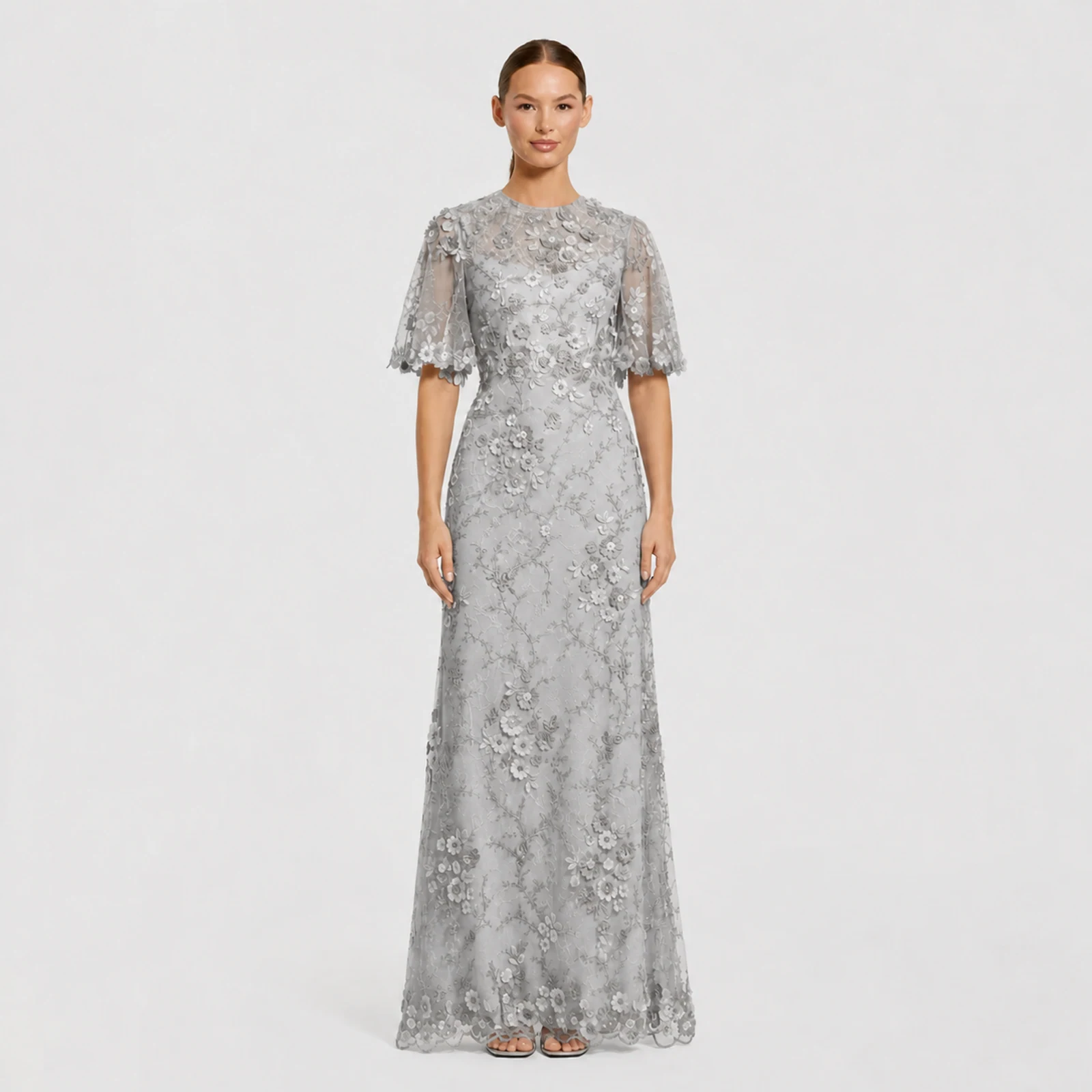 Katarina Silver Lace Gown, view 1