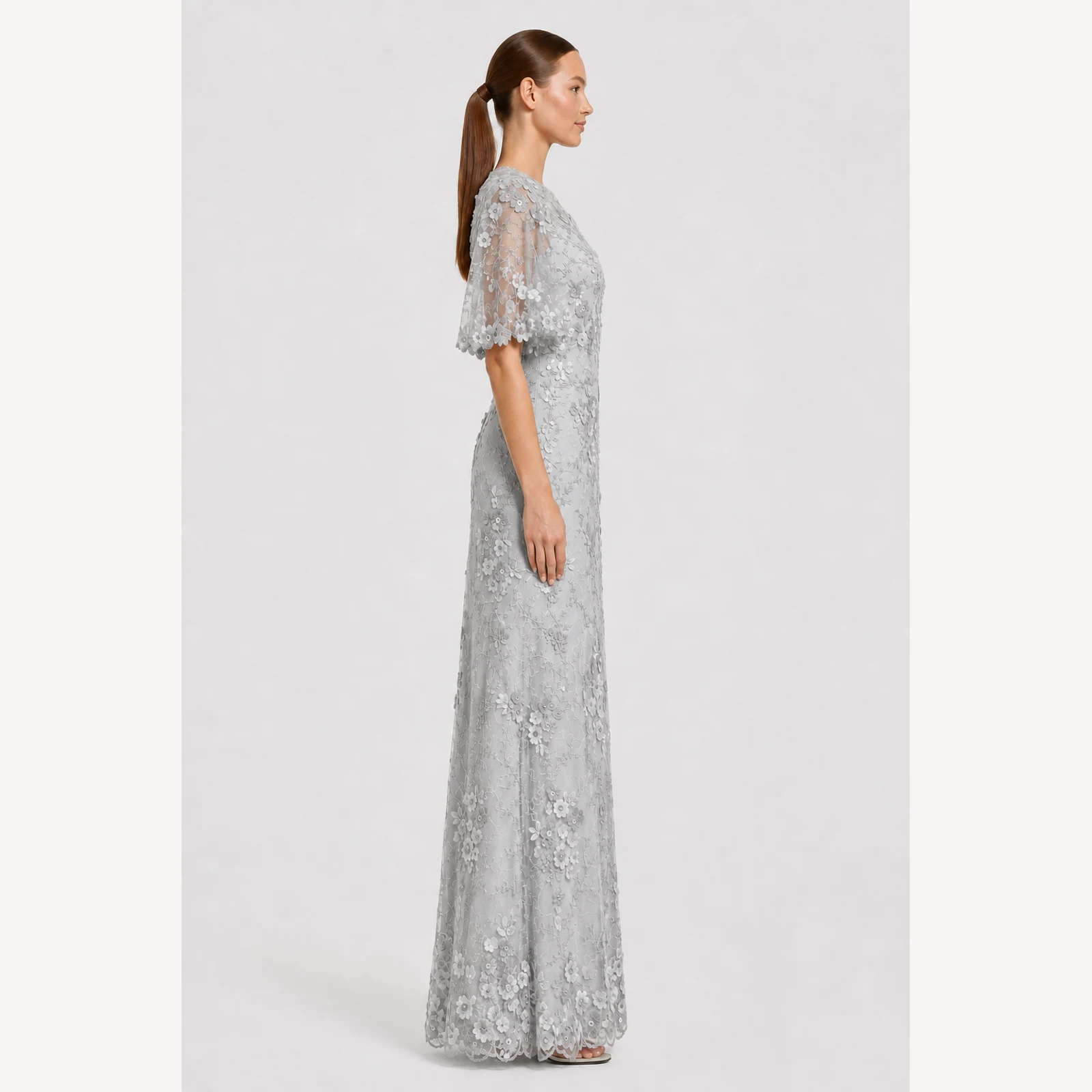 Katarina Silver Lace Gown, view 4