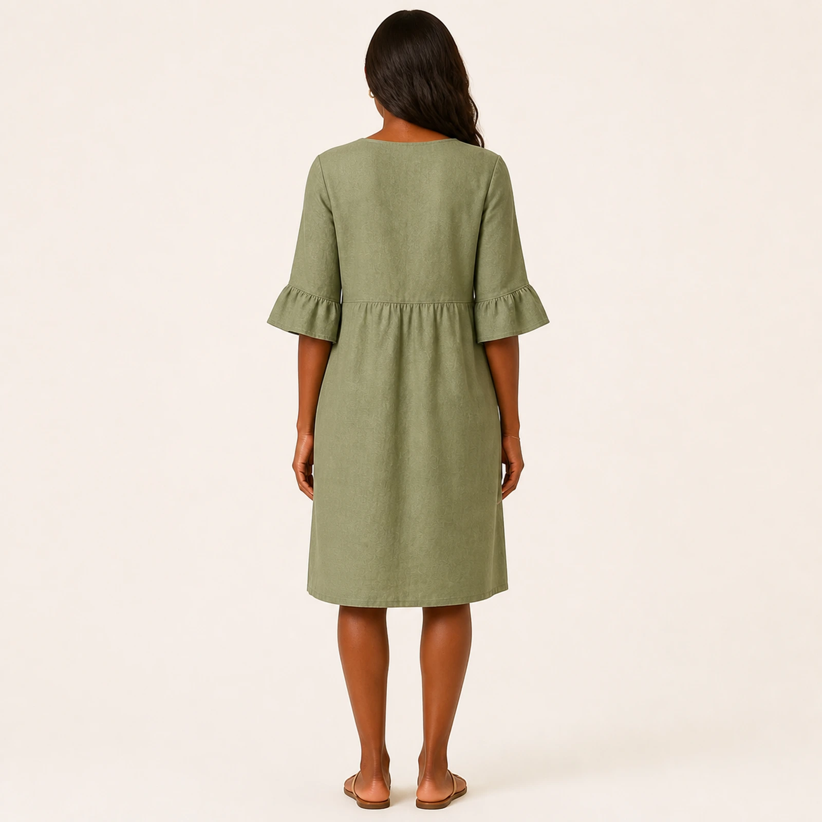 Kendra Khaki Linen Button Dress, view 2