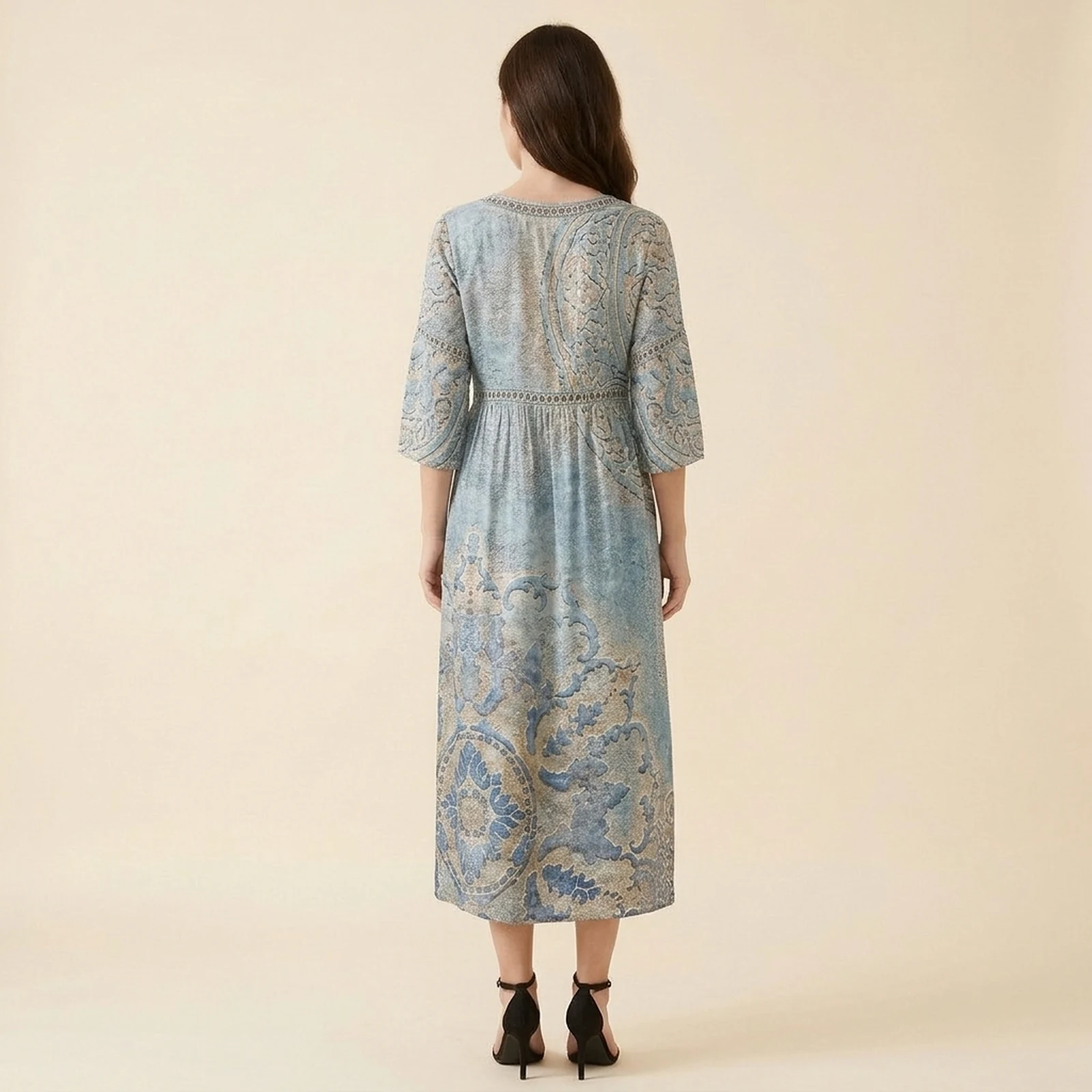 Laguna V-Neck Print Midi Dress, view 2