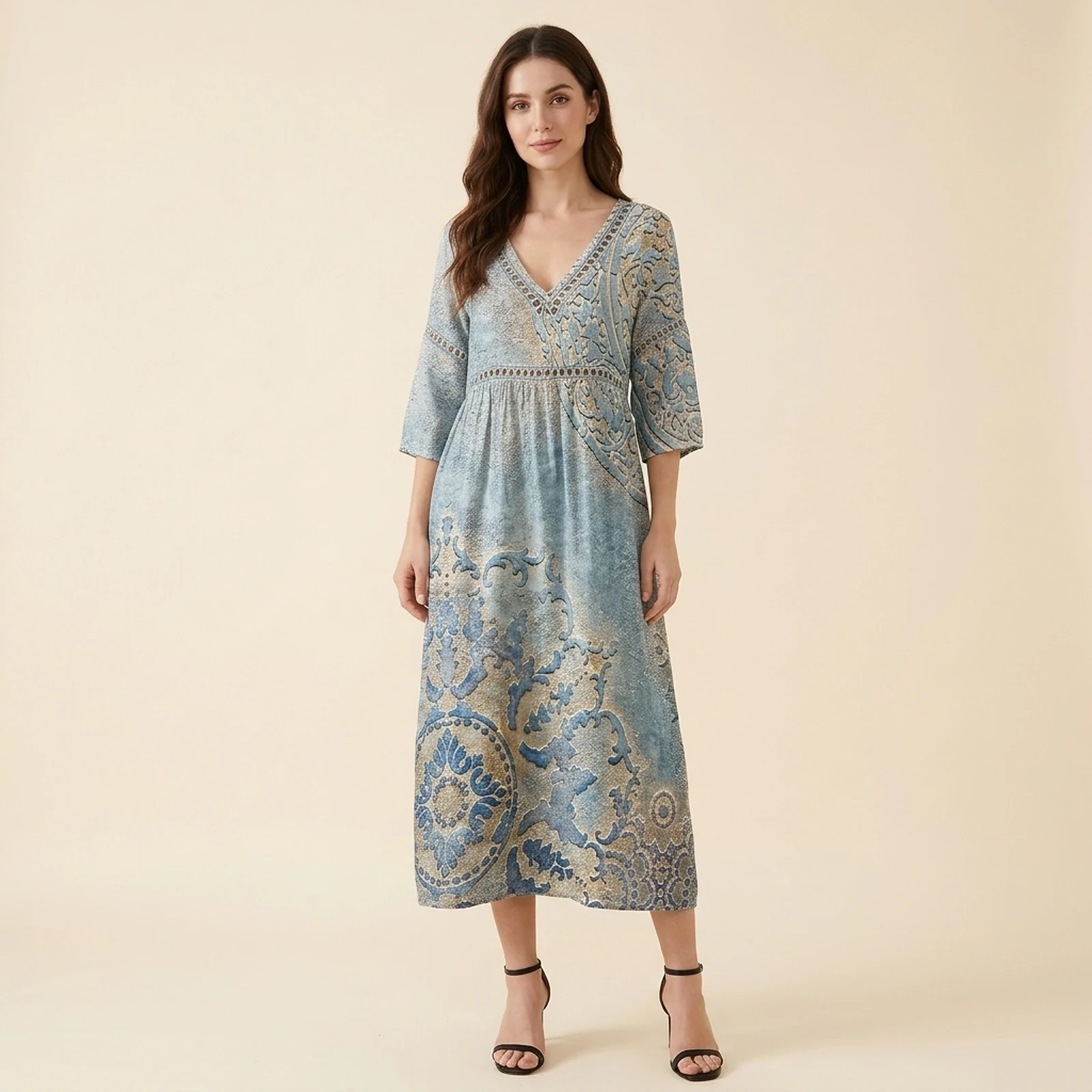 Laguna V-Neck Print Midi Dress, view 1
