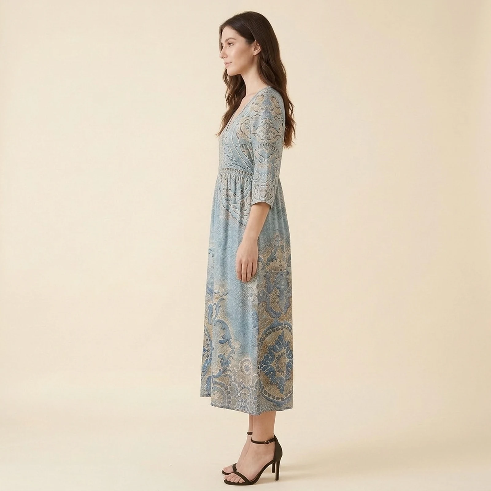 Laguna V-Neck Print Midi Dress, view 3
