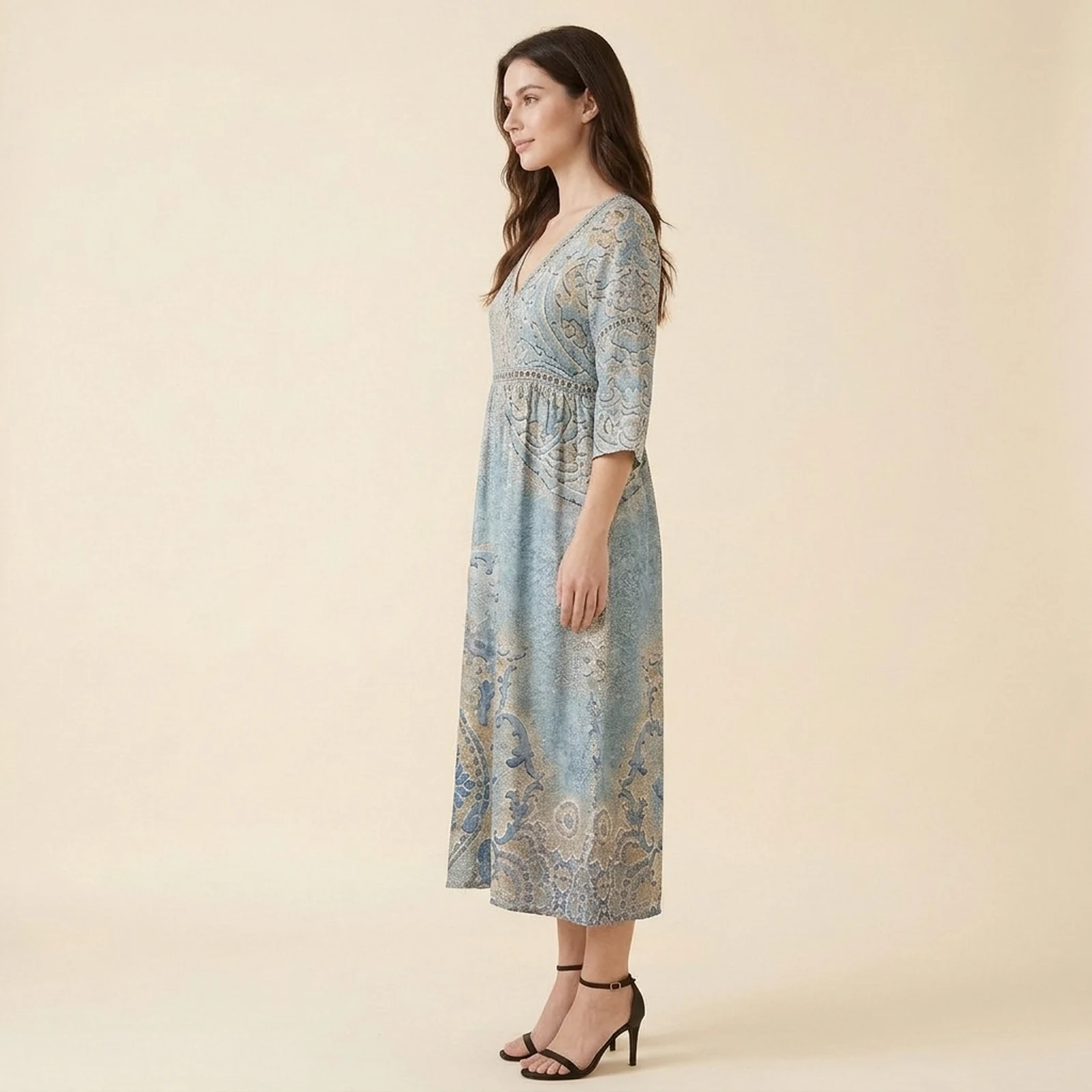 Laguna V-Neck Print Midi Dress, view 4