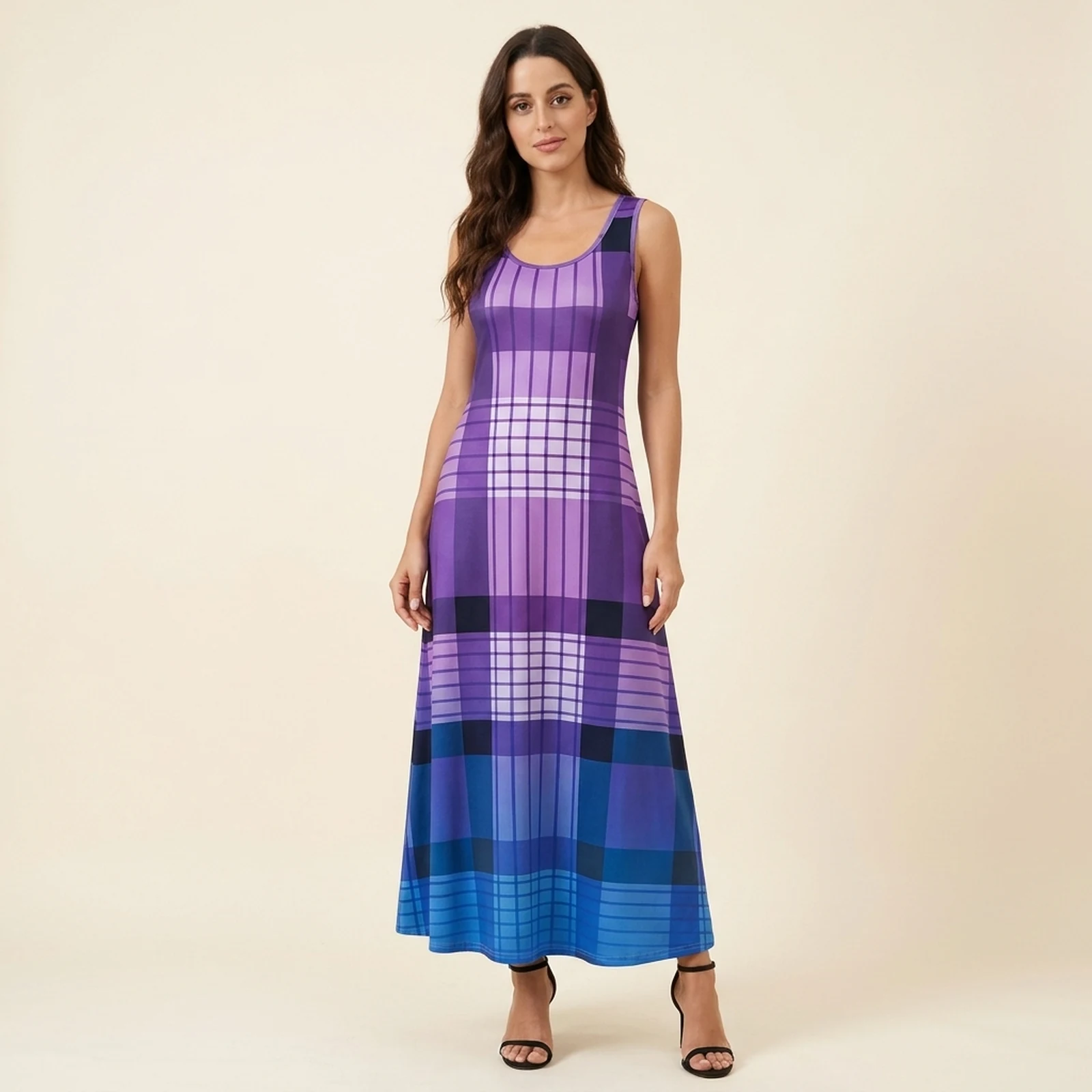 Lavanda Plaid Maxi Dress, view 1
