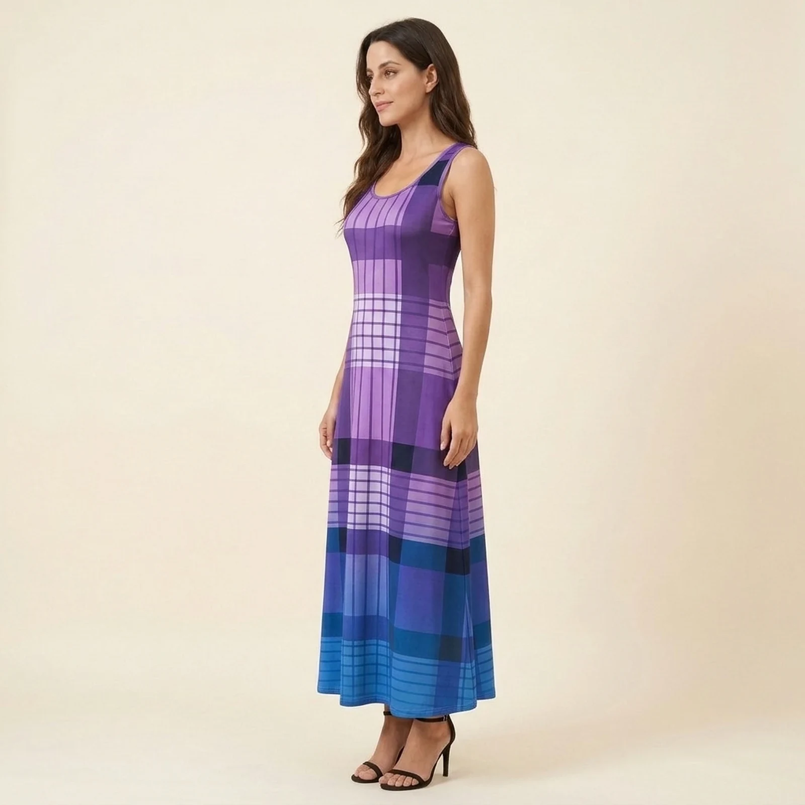 Lavanda Plaid Maxi Dress, view 3