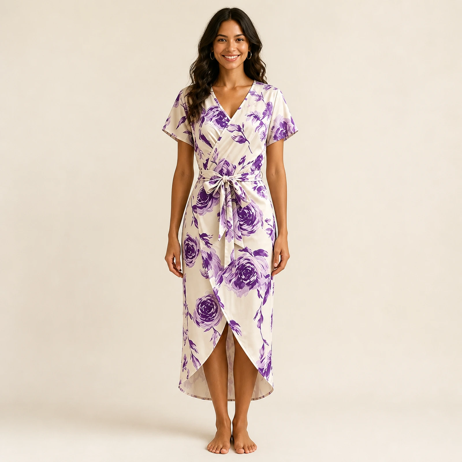 Lavinia Lavender Rose Tie-Front Midi Dress, view 1